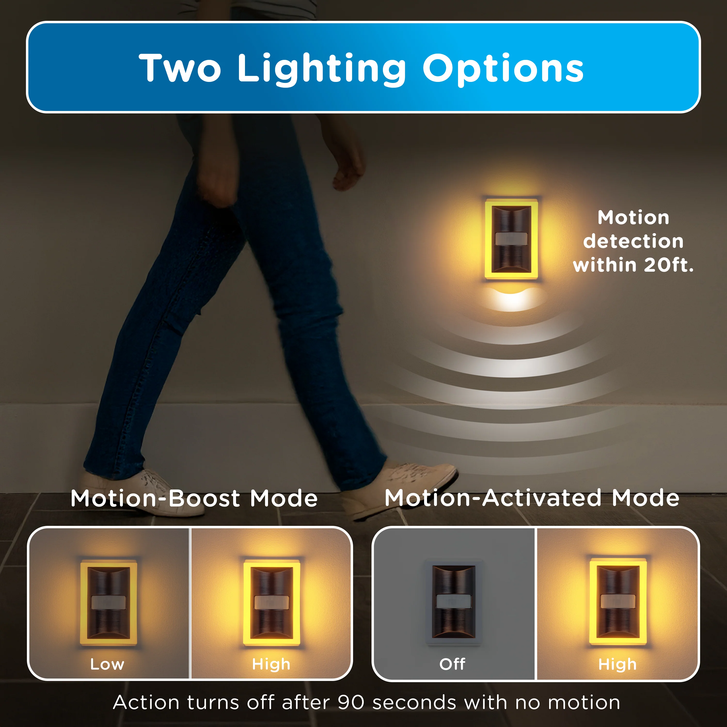 Enbrighten SleepLite Night Light, Motion Select, Motion-Boost, Amber LED, Coverlite, Backlit, Oil Rubbed Bronze - Image 3