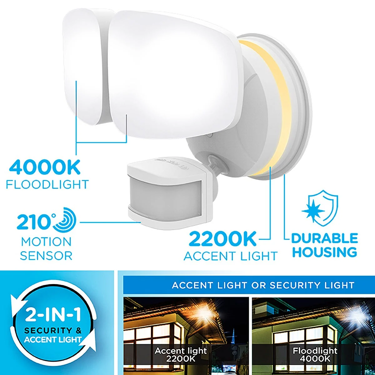 Enbrighten VIBE Outdoor 2-Head Motion-Sensing Back Lit WiFi LED Security Light, White - Image 5