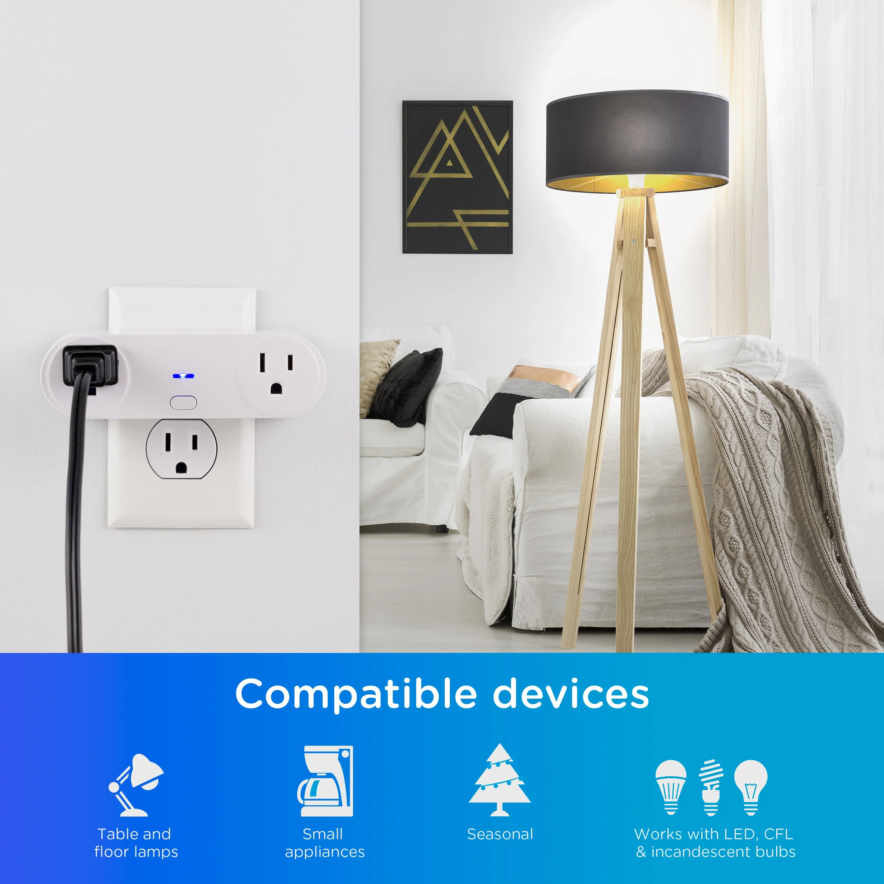 Enbrighten VIBE Plug-In 2-Outlet WiFi Smart Switch, White - Image 5