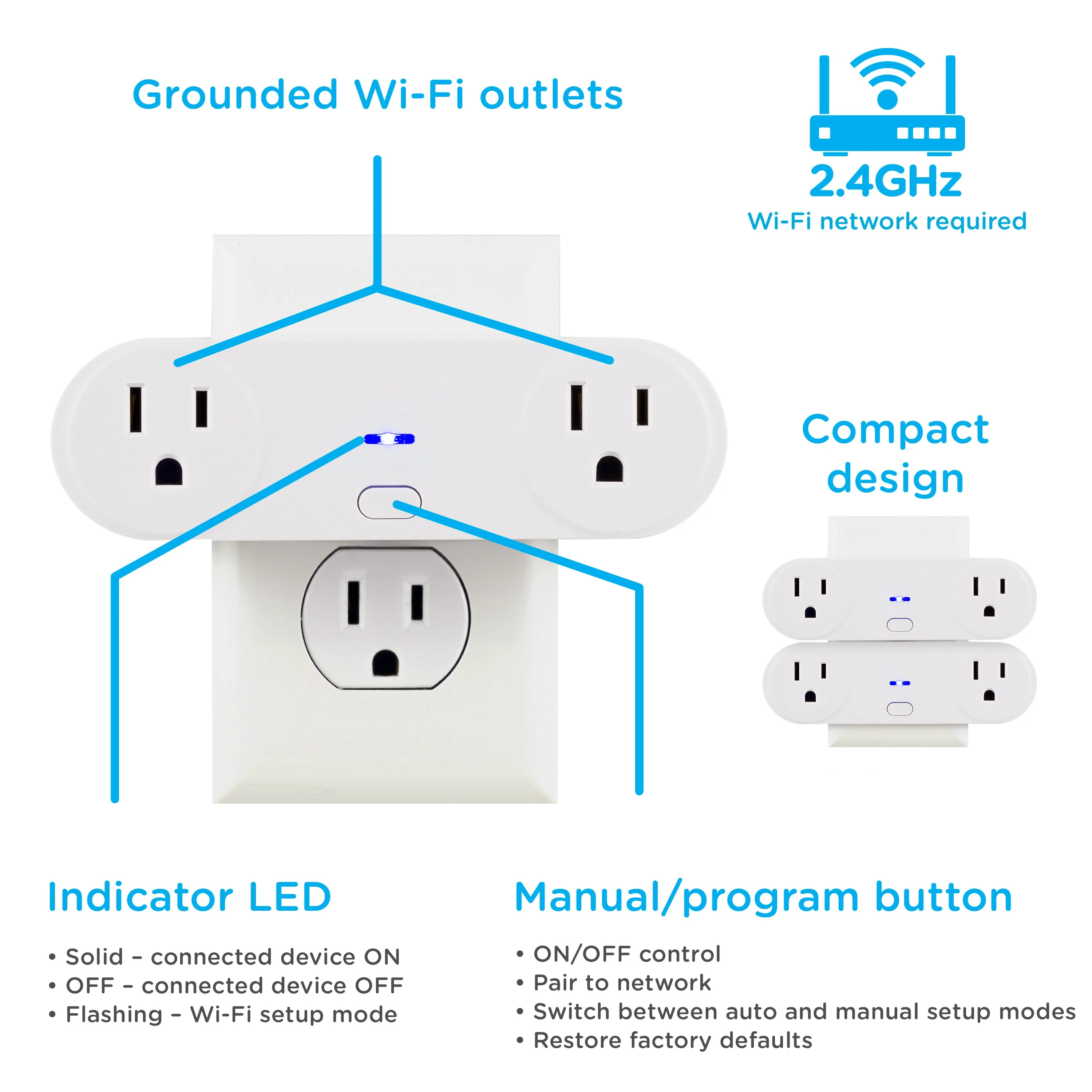 Enbrighten VIBE Plug-In 2-Outlet WiFi Smart Switch, White - Image 6
