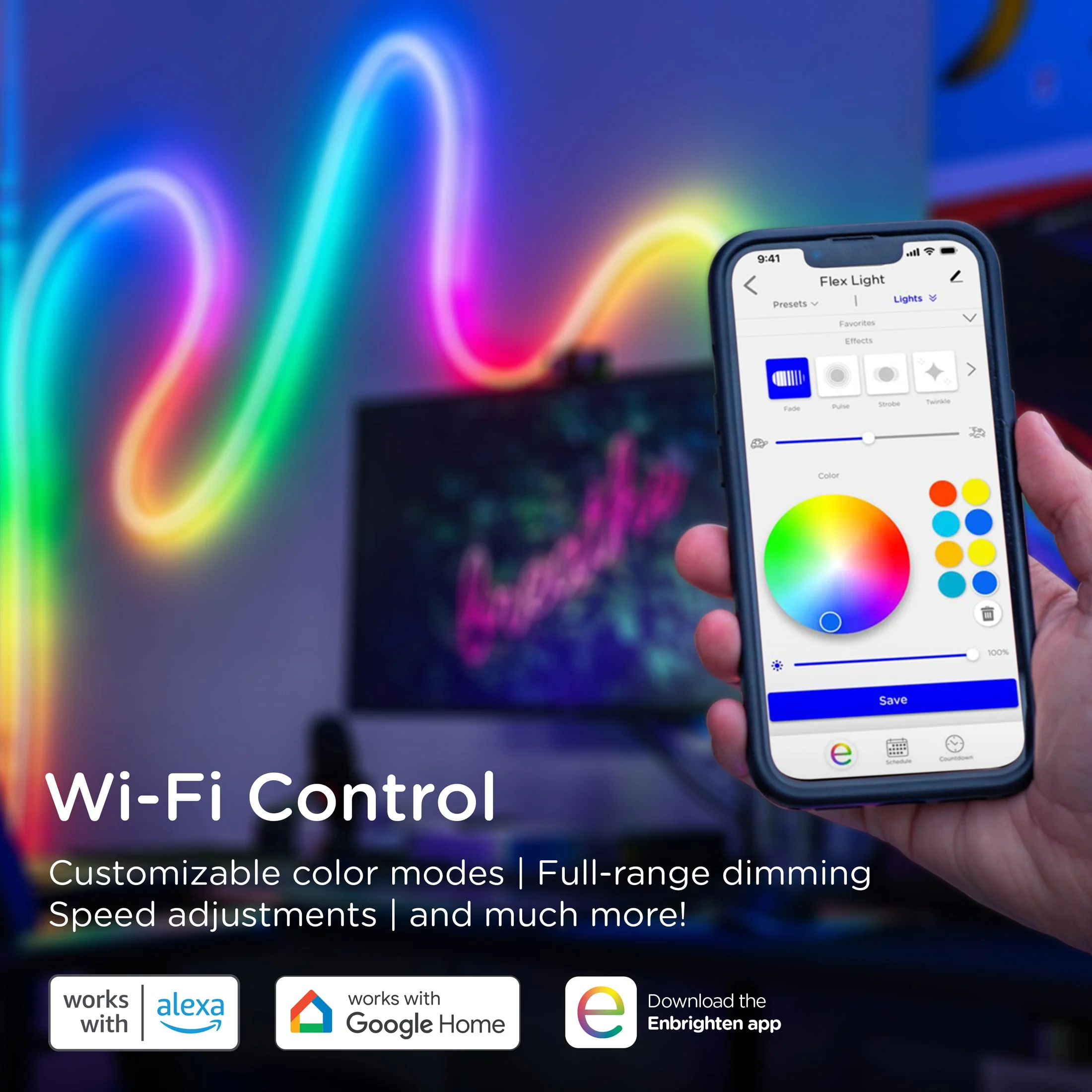 Enbrighten VIBE WiFi Spectrum Indoor Color-Changing LED Flex Light, 16ft. - Image 5