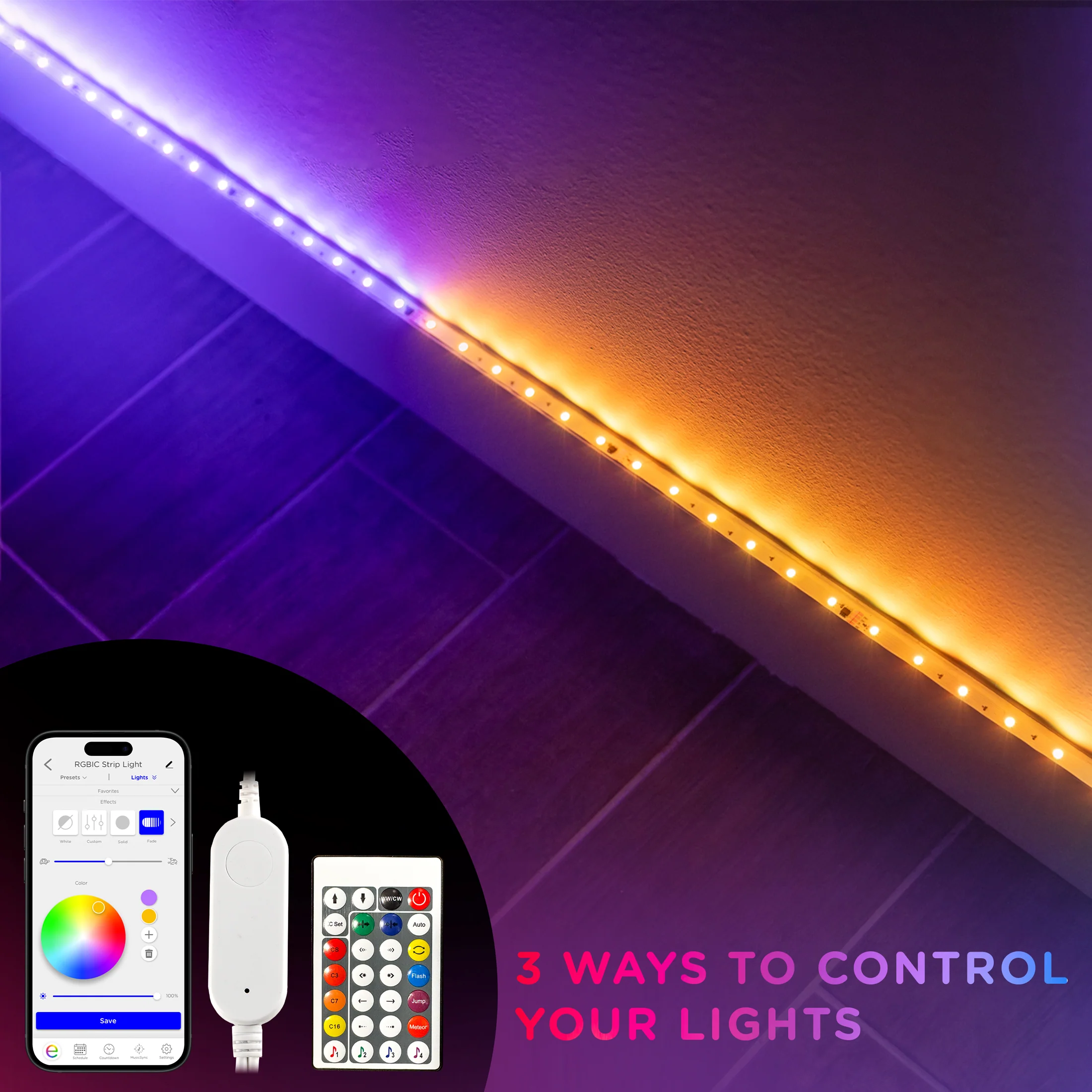 Enbrighten VIBE WiFi Spectrum Indoor Color-Changing LED Strip Lights, 10ft. - Image 2