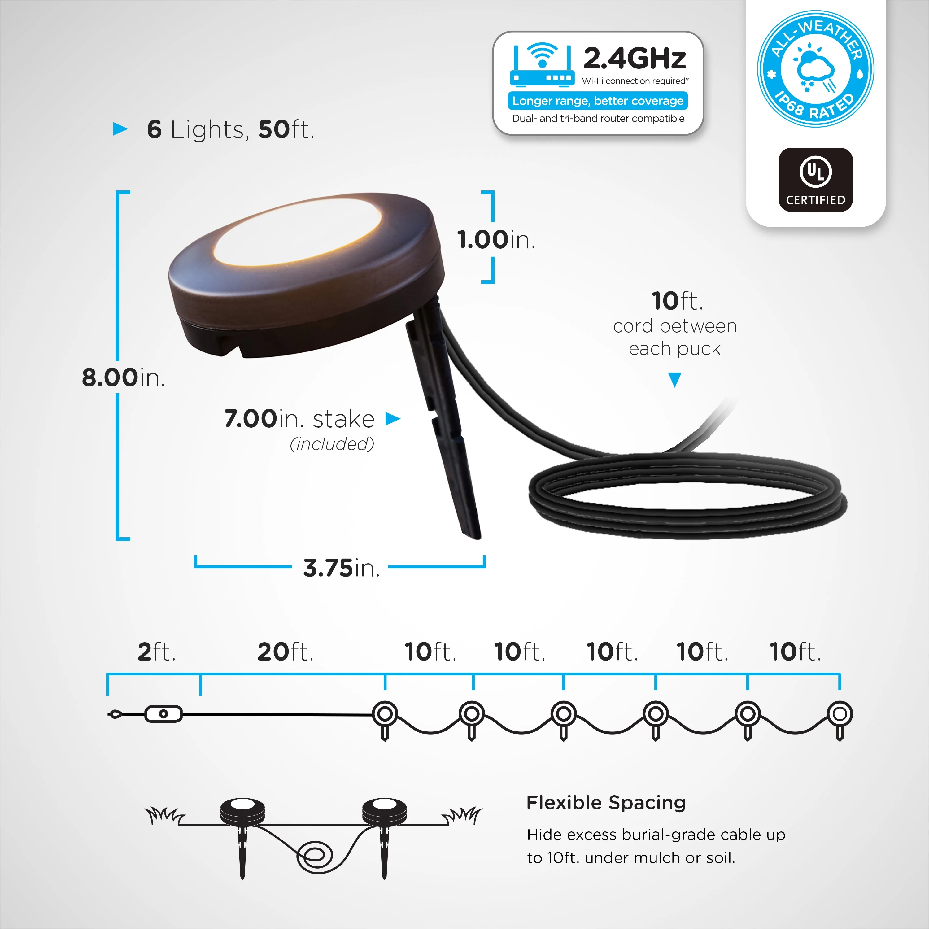 Enbrighten WiFi VIBE Color-Changing LED Landscape Lights, 6 Lights, 50ft. Black Cord - Image 3