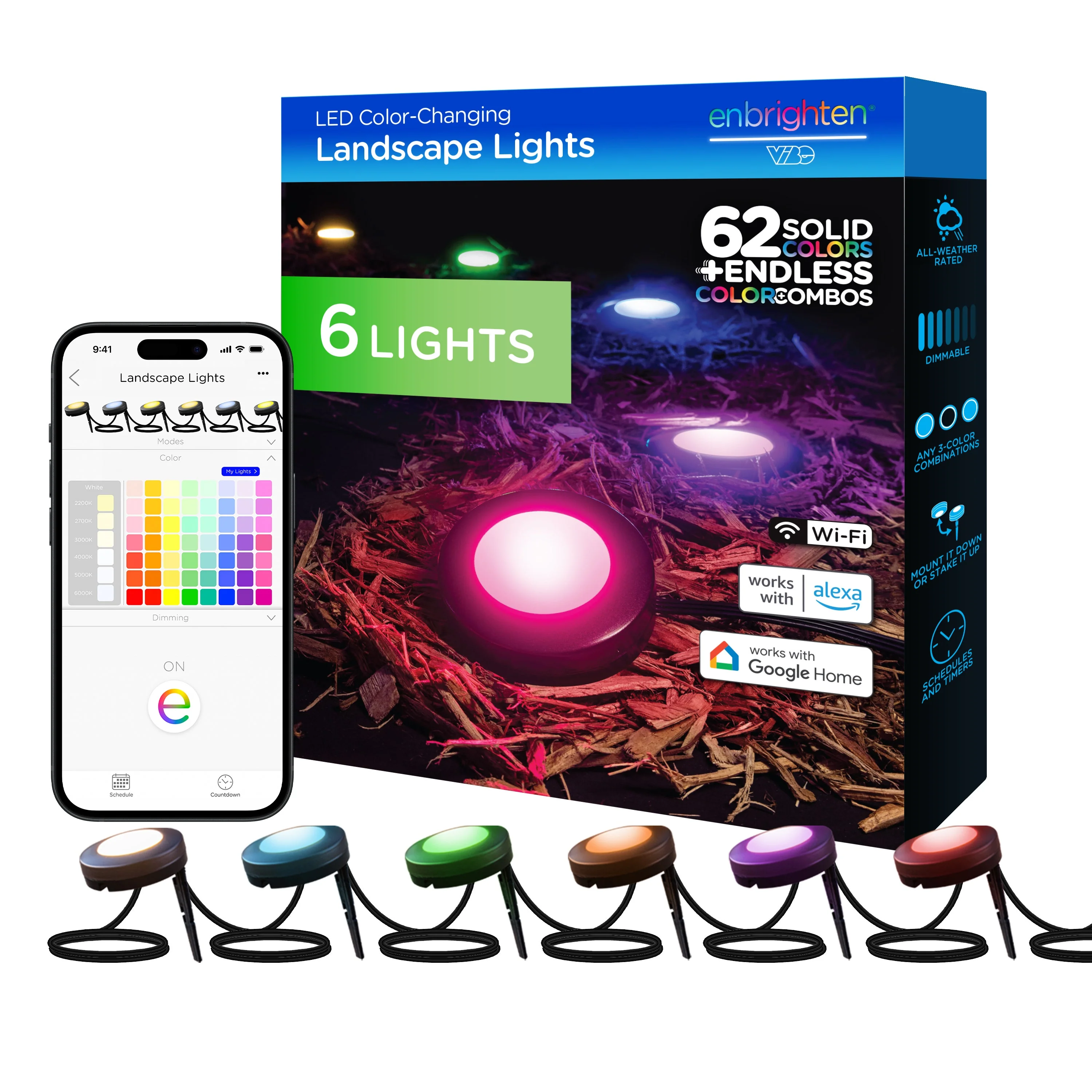 Enbrighten WiFi VIBE Color-Changing LED Landscape Lights, 6 Lights, 50ft. Black Cord - Image 8
