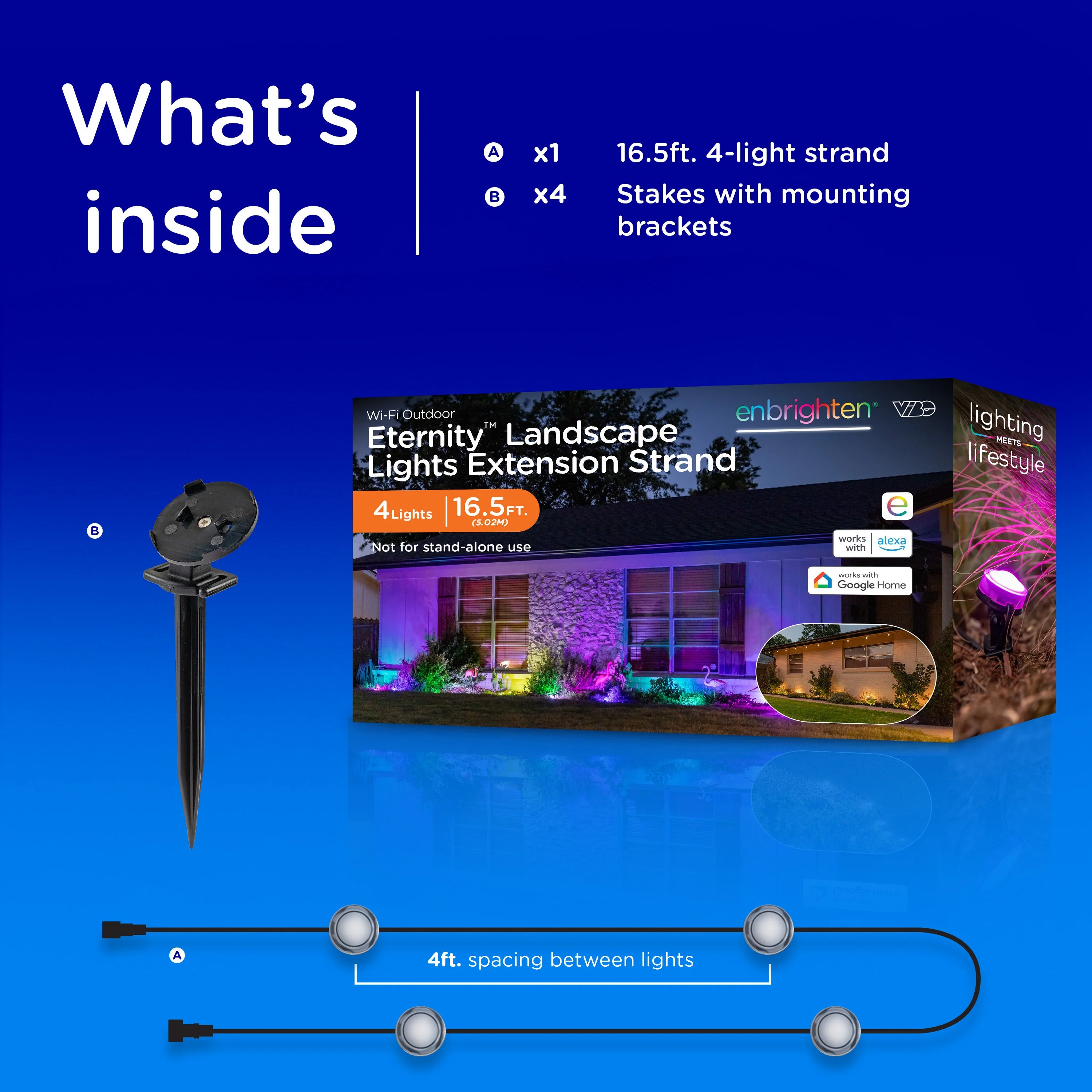 Enbrighten WiFi VIBE Eternity Landscape Lights Extension Light Strand, 16.5ft. Black - Image 3