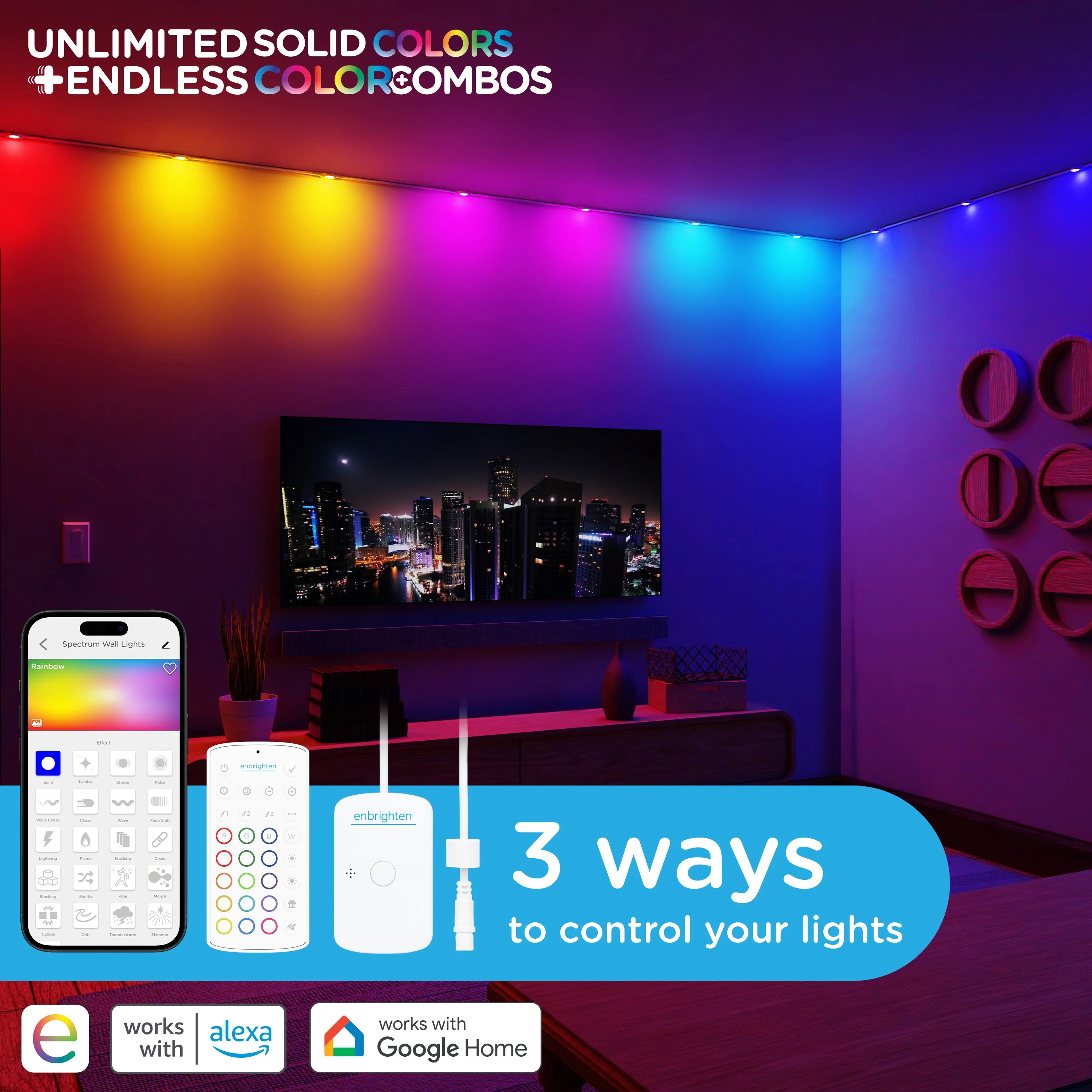 Enbrighten WiFi VIBE Spectrum Color-Changing Wall Lights 12 Lights, 12ft. White Cord - Image 3