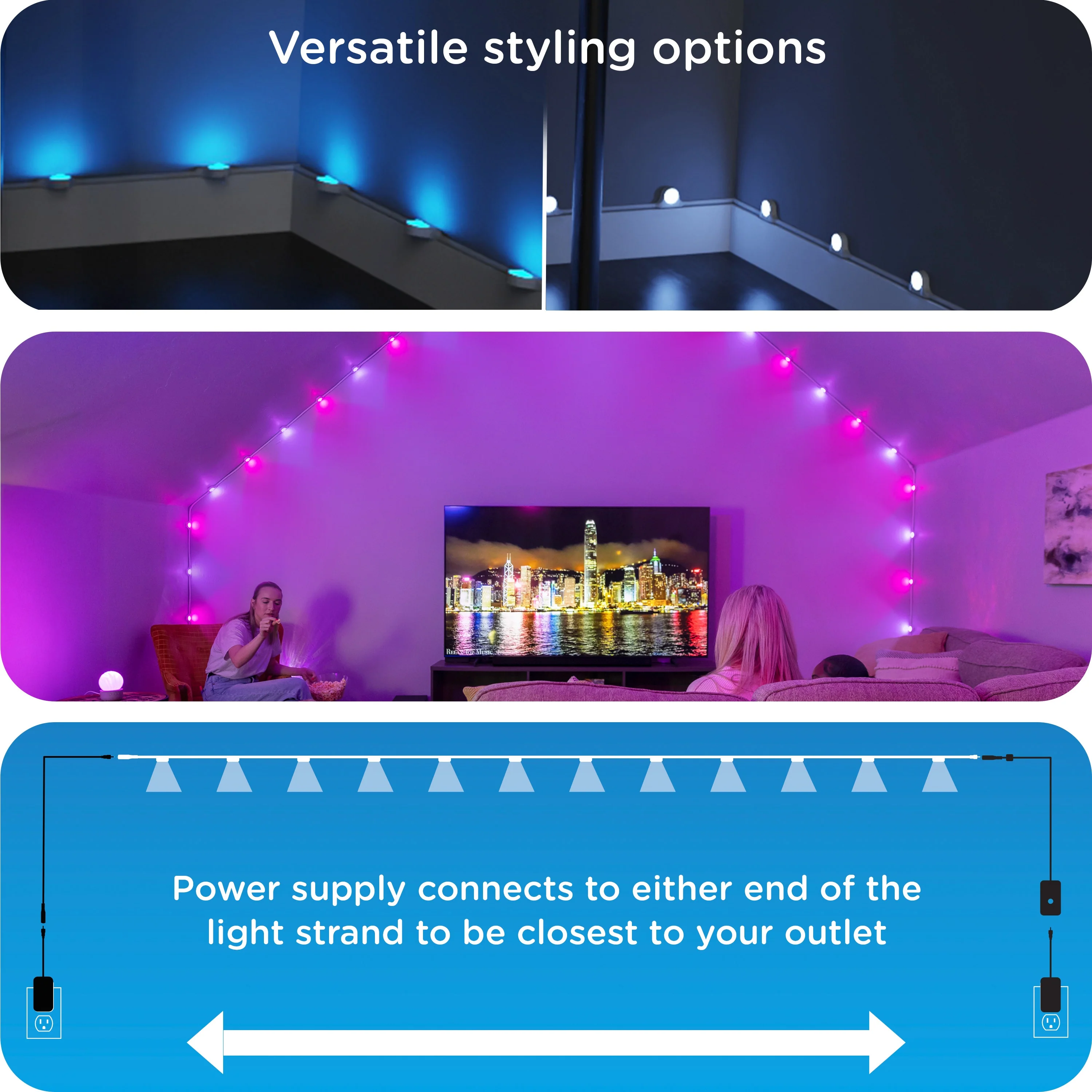 Enbrighten WiFi VIBE Spectrum Color-Changing Wall Lights 12 Lights, 12ft. White Cord - Image 4