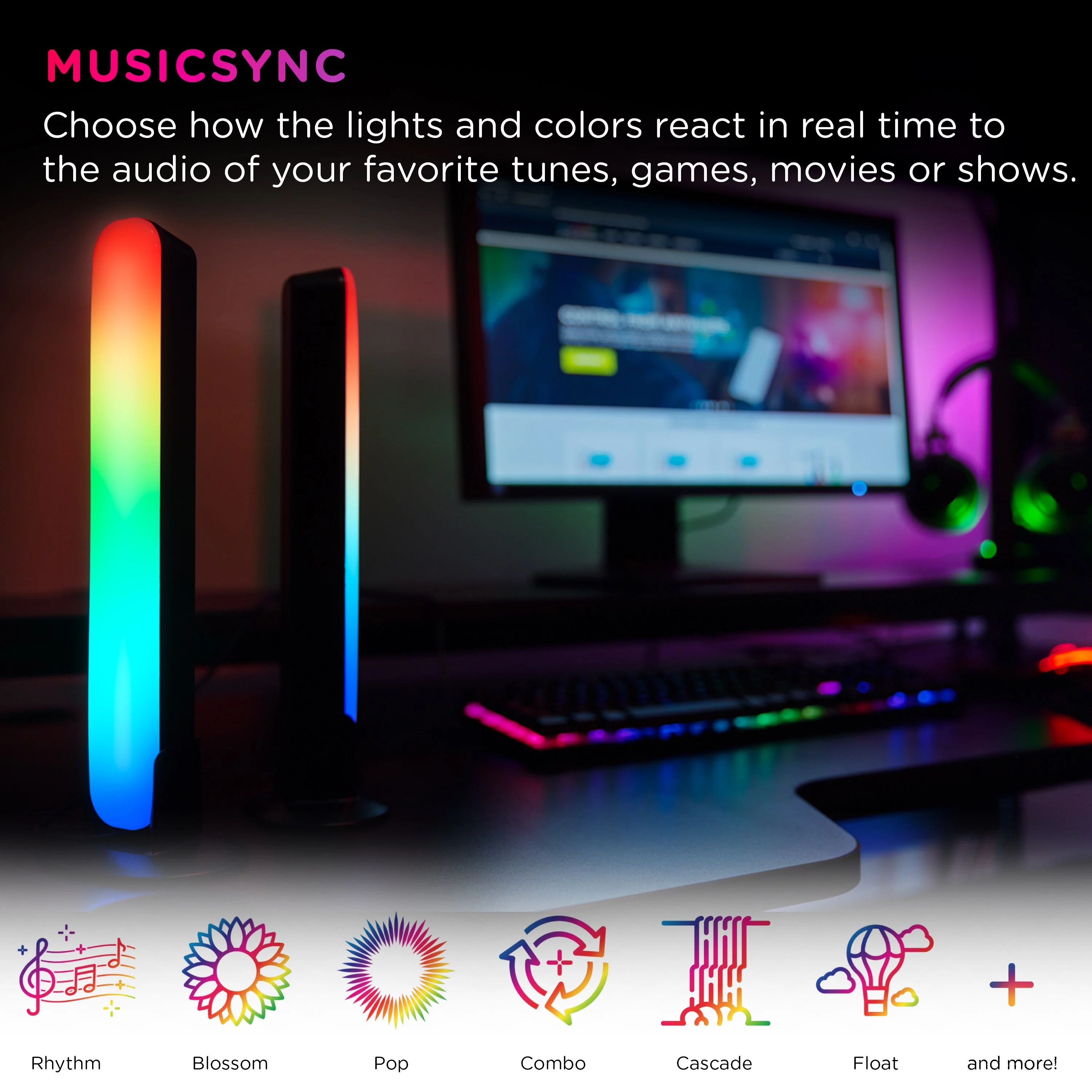Enbrighten WiFi VIBE USB-Powered LED Color-Changing Gaming Light Bars, 2 Pack, Black - Image 3