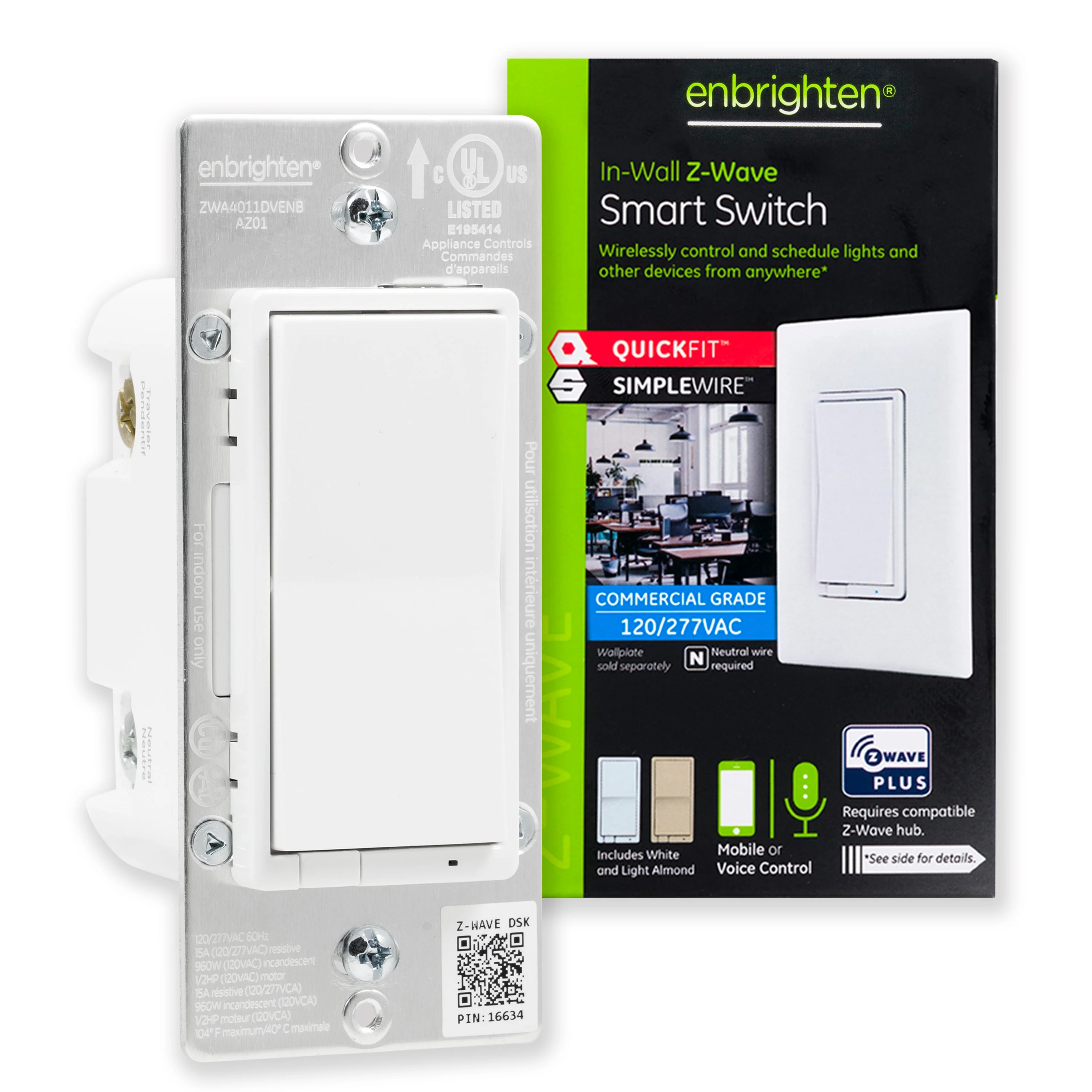 Enbrighten Z-Wave Plus Commercial Grade In-Wall Smart Paddle Switch, 700 Series, White - Image 2