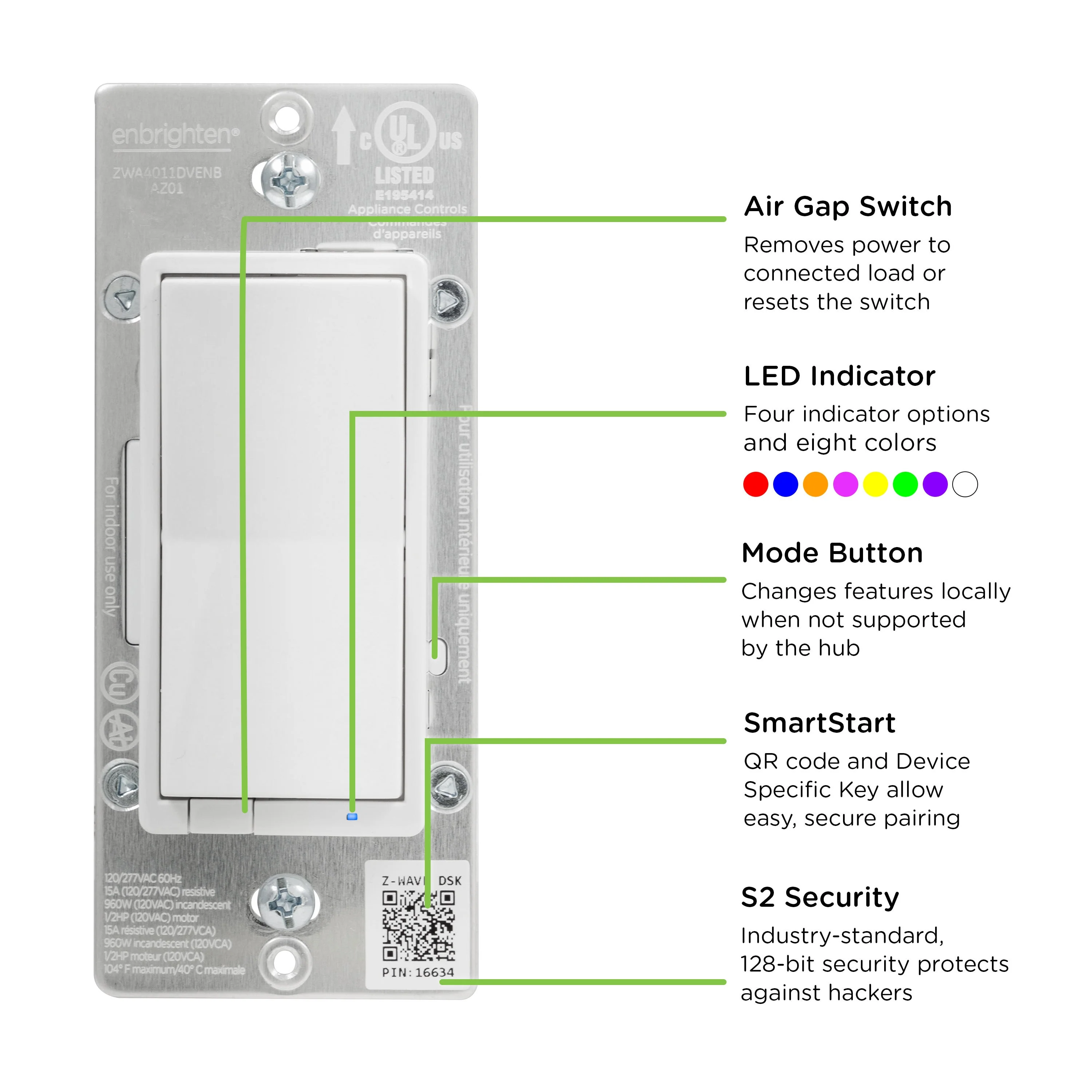 Enbrighten Z-Wave Plus Commercial Grade In-Wall Smart Paddle Switch, 700 Series, White - Image 5