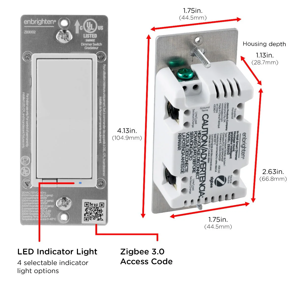Enbrighten Zigbee In-Wall Smart Dimmer with QuickFit™ and SimpleWire™, White/Almond - Image 3