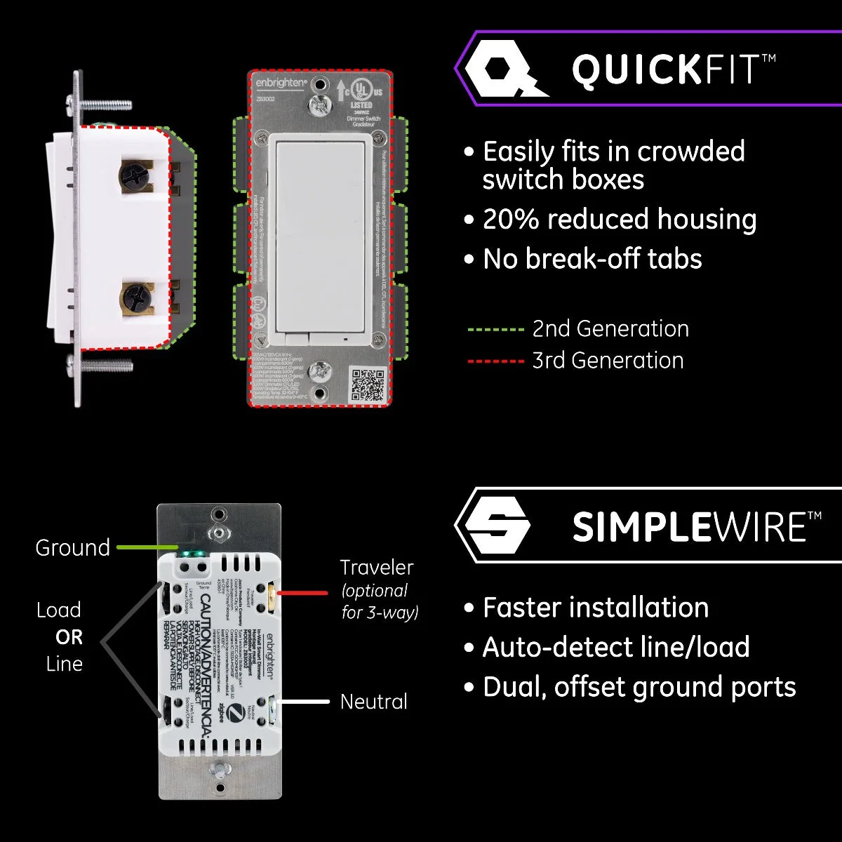 Enbrighten Zigbee In-Wall Smart Dimmer with QuickFit™ and SimpleWire™, White/Almond - Image 5