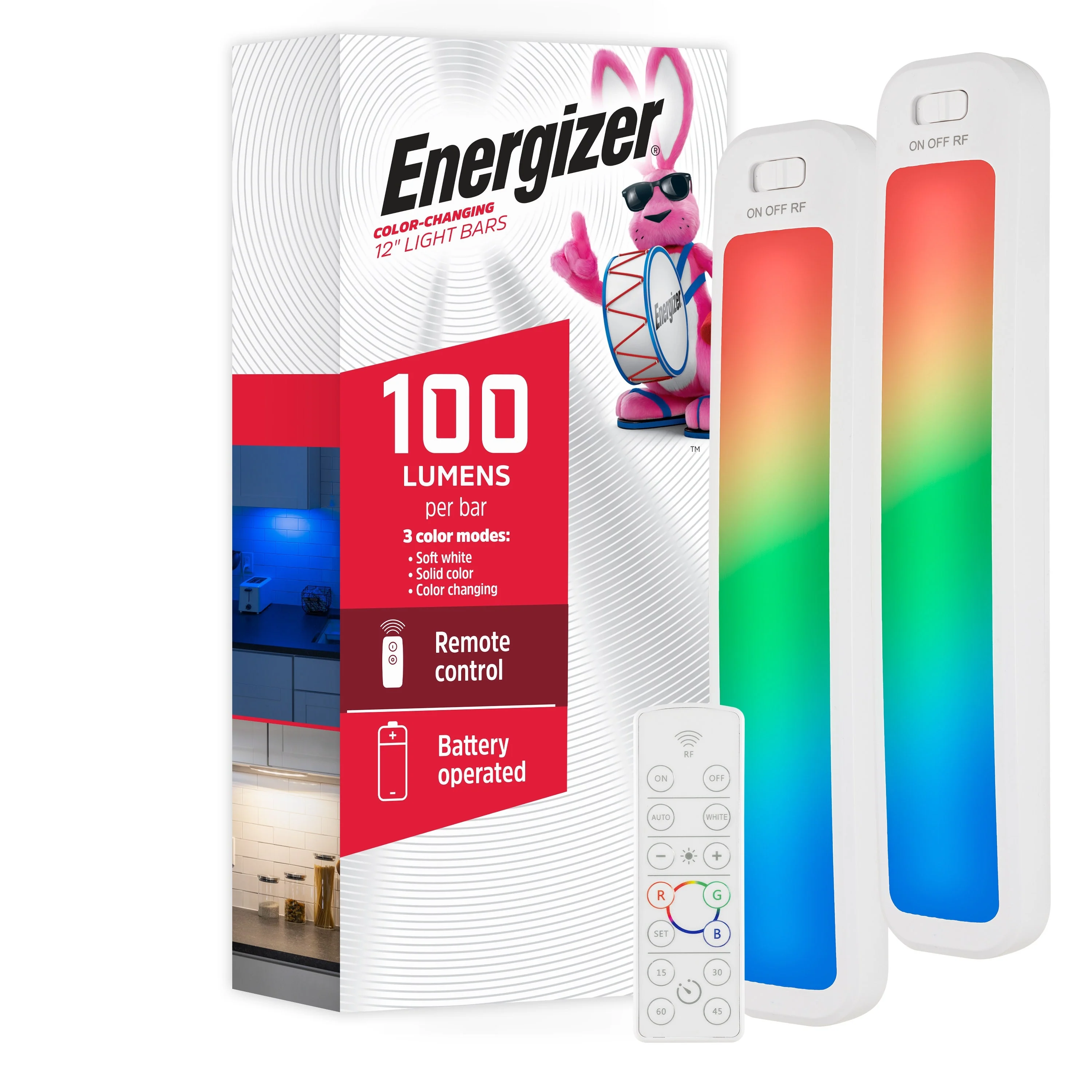 Energizer 12in. Battery Operated Color-Changing LED Light Bar with Remote, 2 Pack, White - Image 9