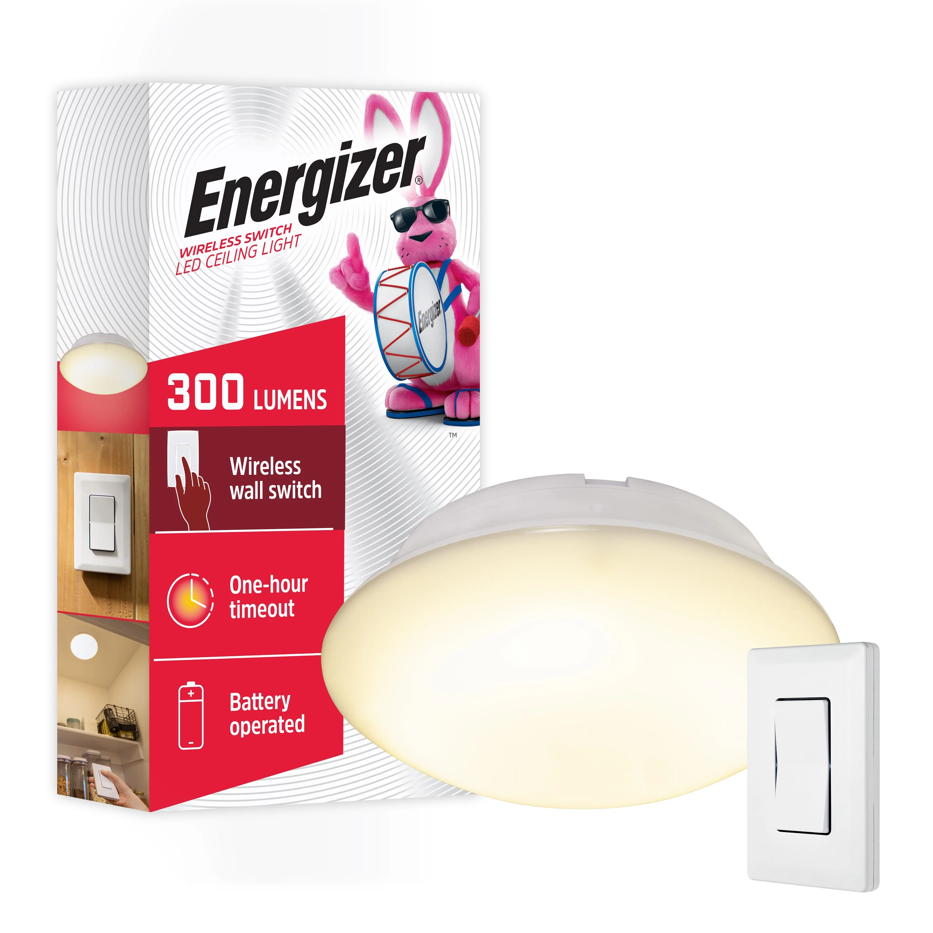 Energizer Battery Operated LED Ceiling Fixture with Wall Switch, White - Image 7