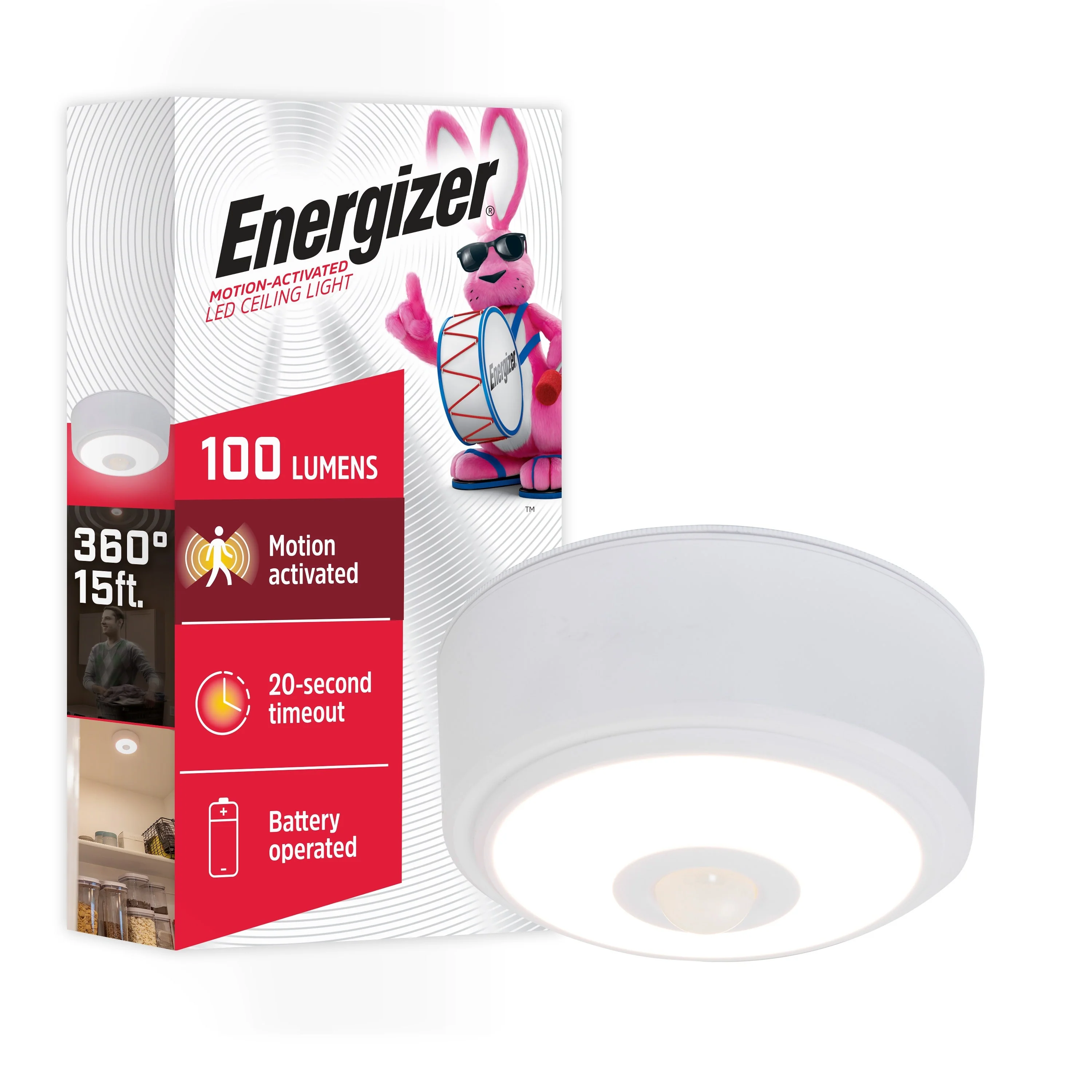Energizer Battery Operated LED Ceiling Light Fixture, White - Image 7