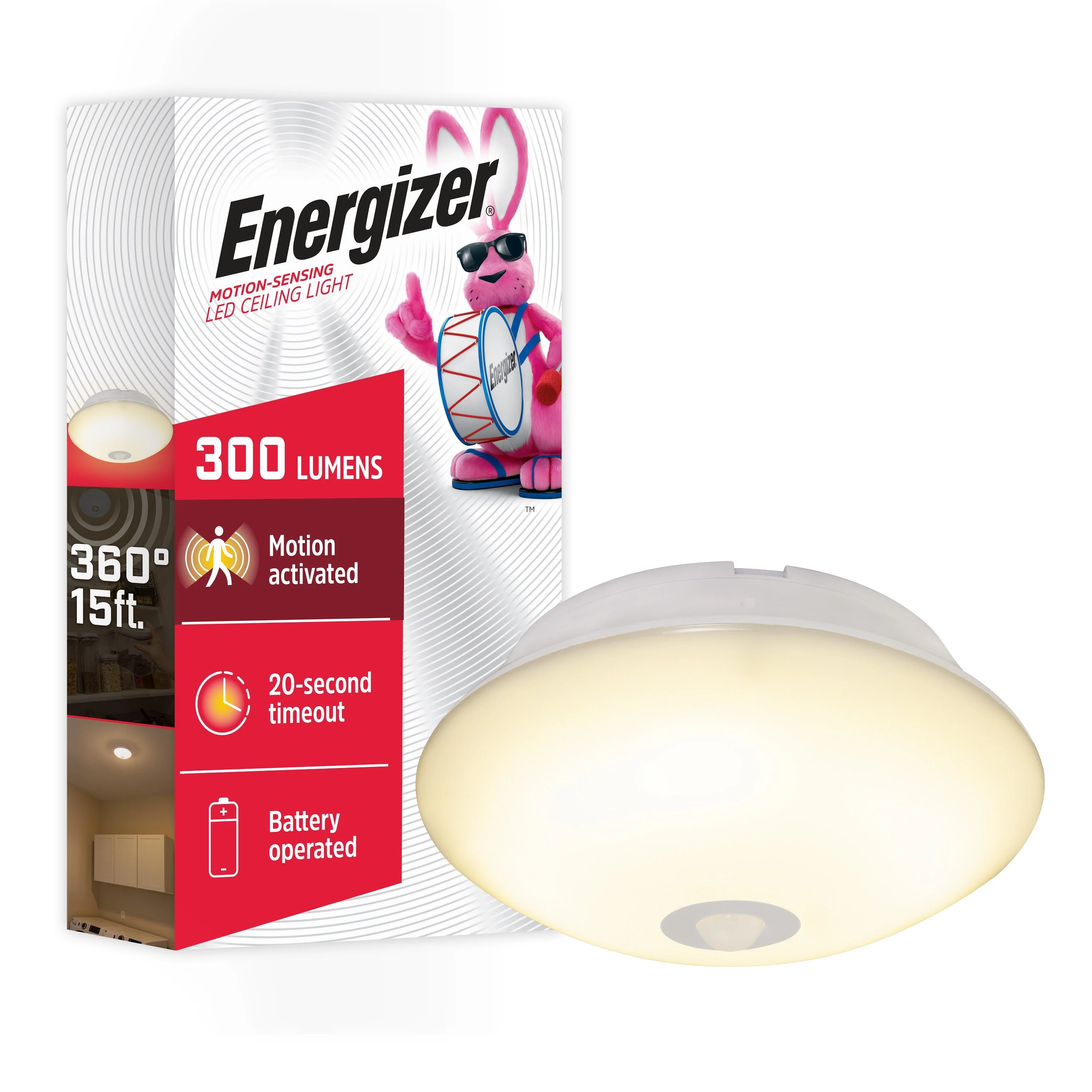 Energizer Battery Operated LED Ceiling Light Fixture, White - Image 8