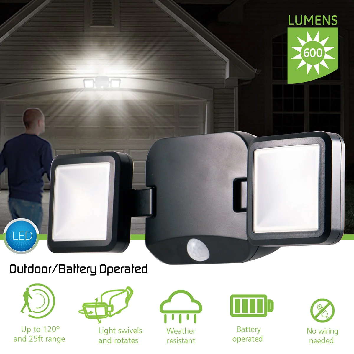 Energizer Outdoor Motion-Sensing LED Dual-Head Security Light, Black - Image 4