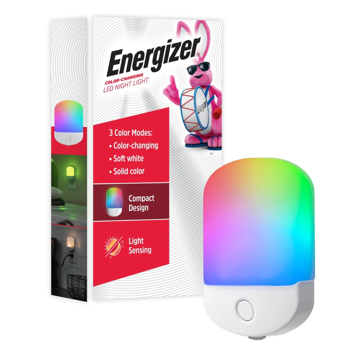 Energizer Plug-In Light Sensing Color-Changing LED Night Light, White - Image 2