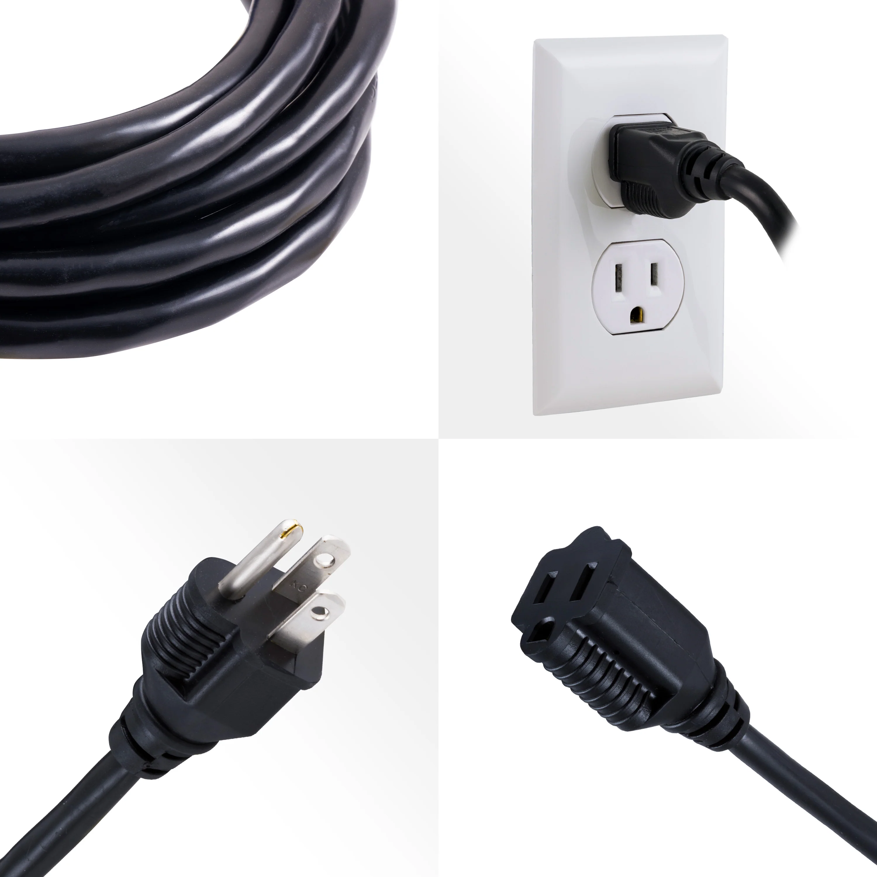 GE 1-Outlet Grounded Extension Cord, 15ft, Black, 2pk - Image 3