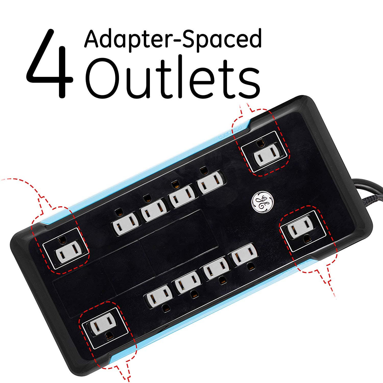 GE 12-Outlet 8ft. Surge Protector with 2-USB Tether, Black - Image 6