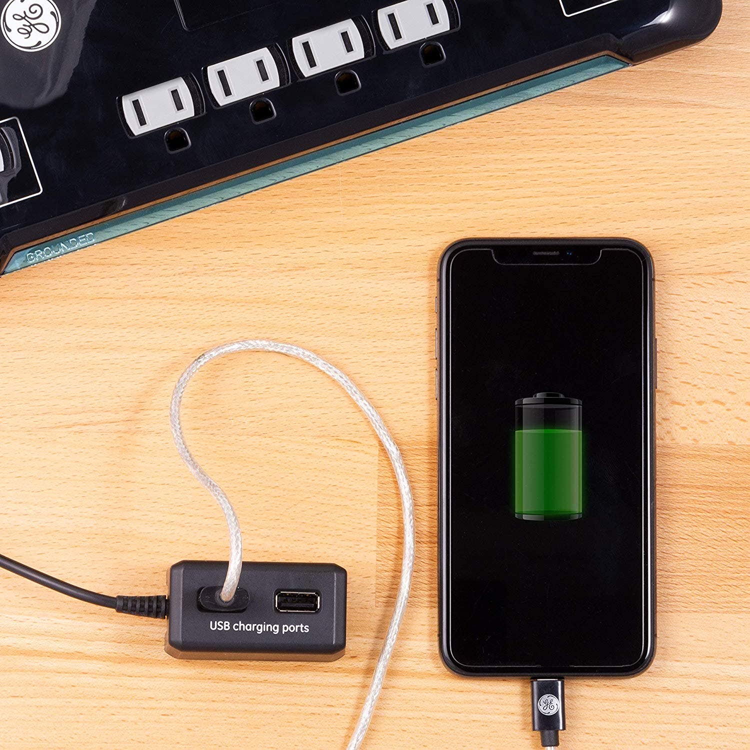 GE 12-Outlet 8ft. Surge Protector with 2-USB Tether, Black - Image 8