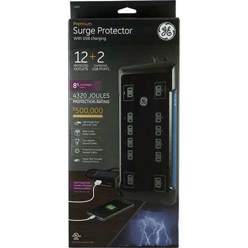 GE 12-Outlet 8ft. Surge Protector with 2-USB Tether, Black - Image 9