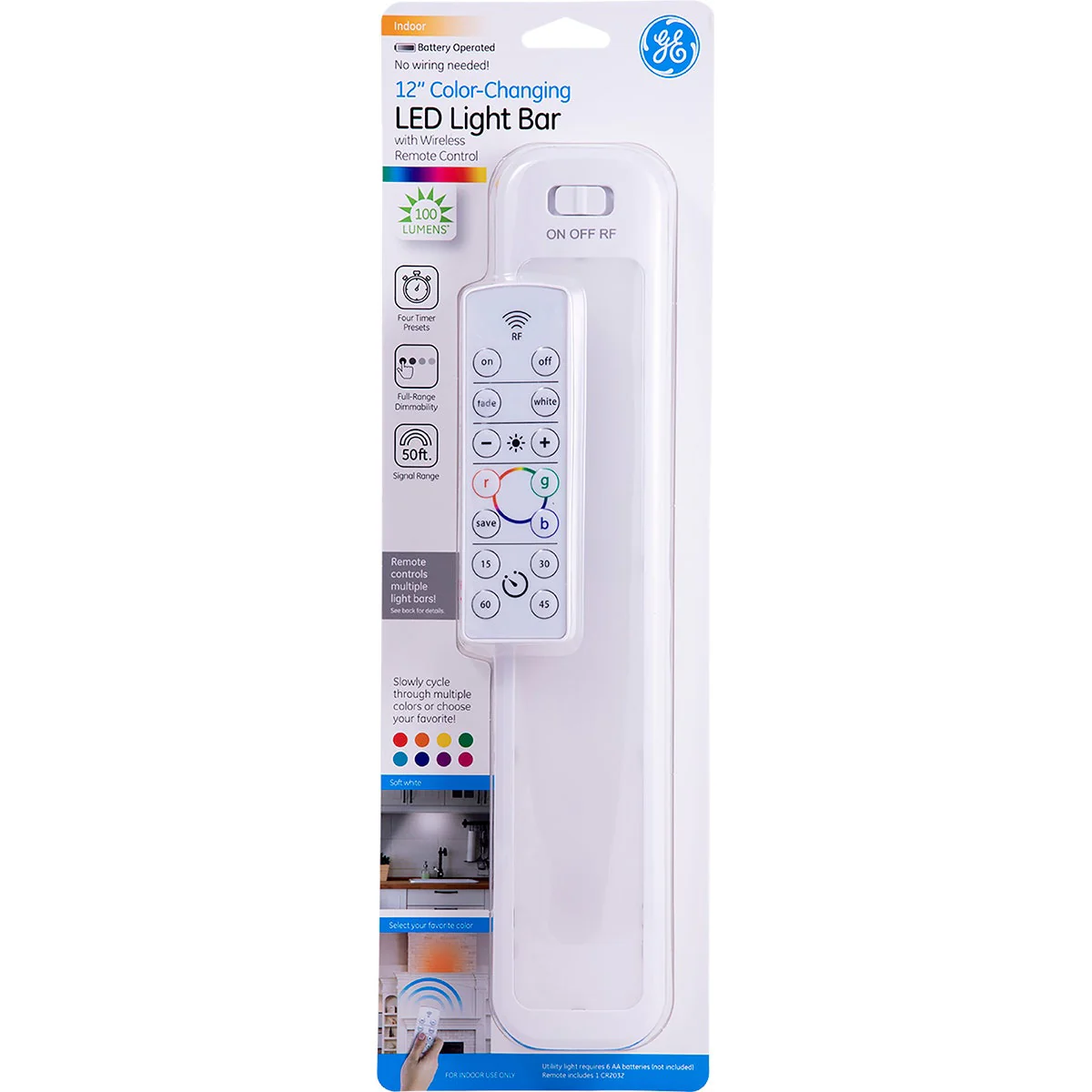 GE 12in. Battery Operated Color-Changing LED Light Bar with Remote, White - Image 8