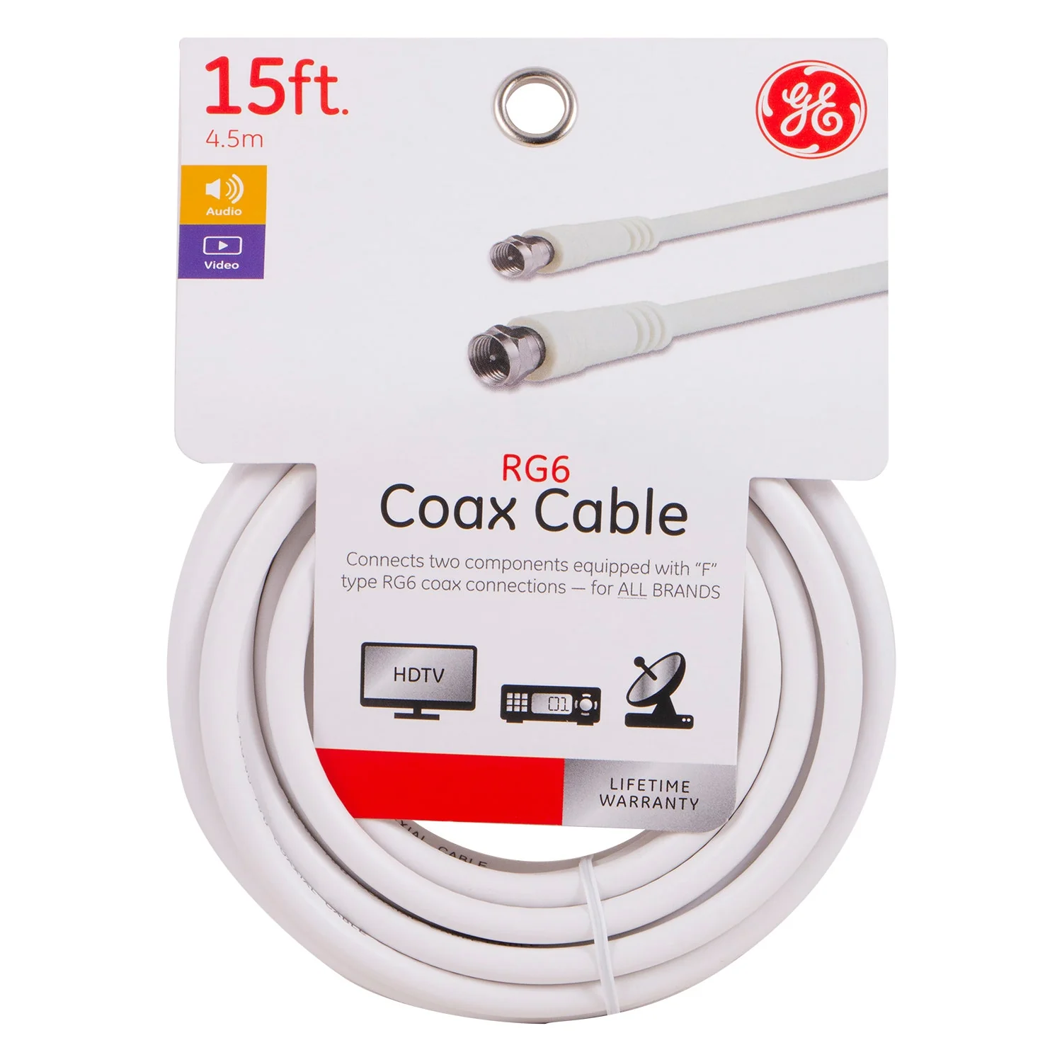 GE 15ft. RG6 Coaxial Cable with F-Type Connectors, White - Image 4