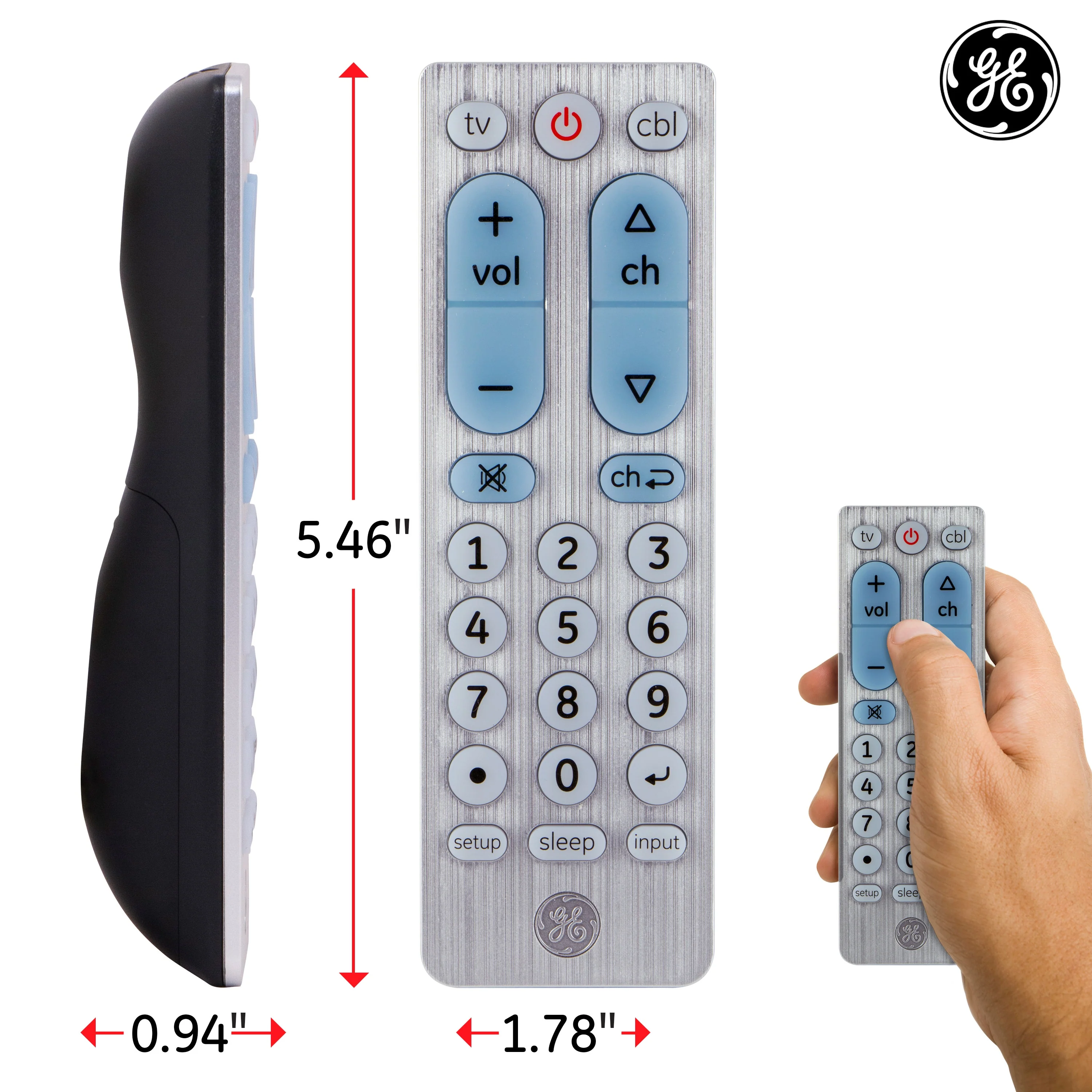 GE 2-Device Universal Remote, Brushed Silver - Image 4