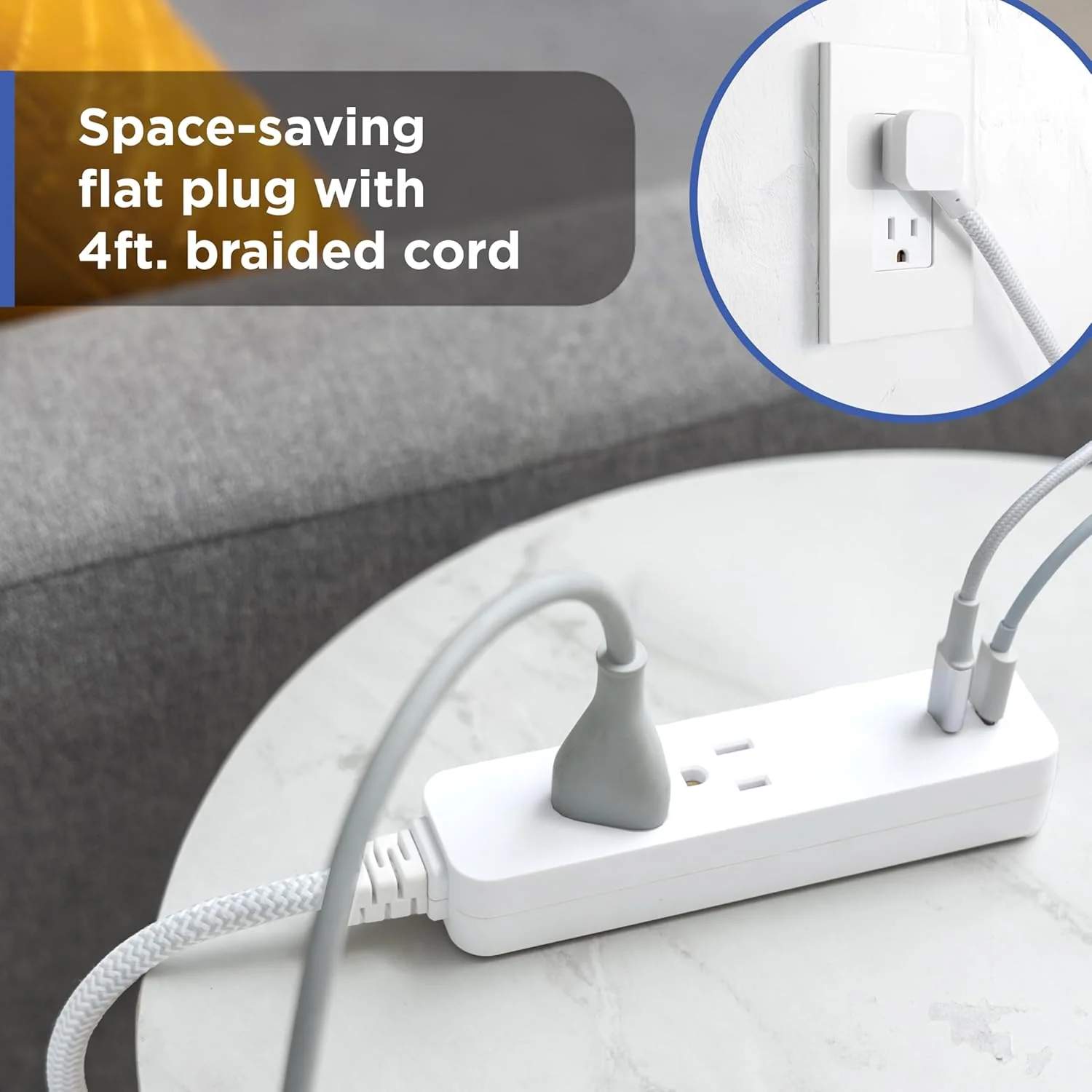 GE 2-Outlet 4ft. Surge Protector with USB Charging, White - Image 3