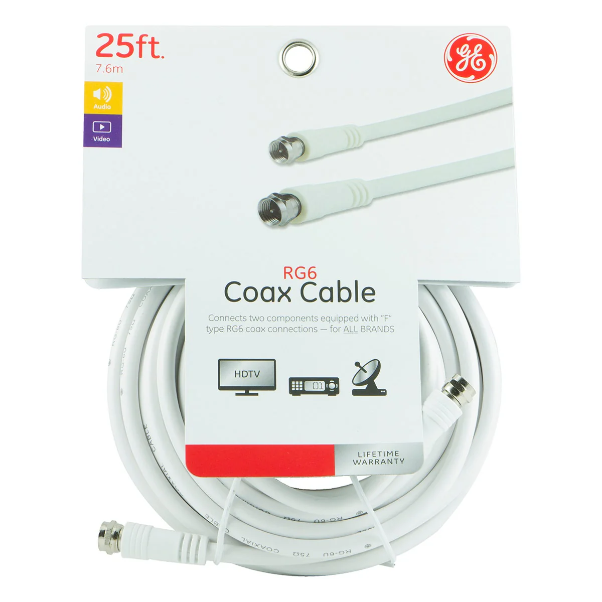 GE 25ft. RG6 Coaxial Cable, F-Type Connectors, White - Image 6