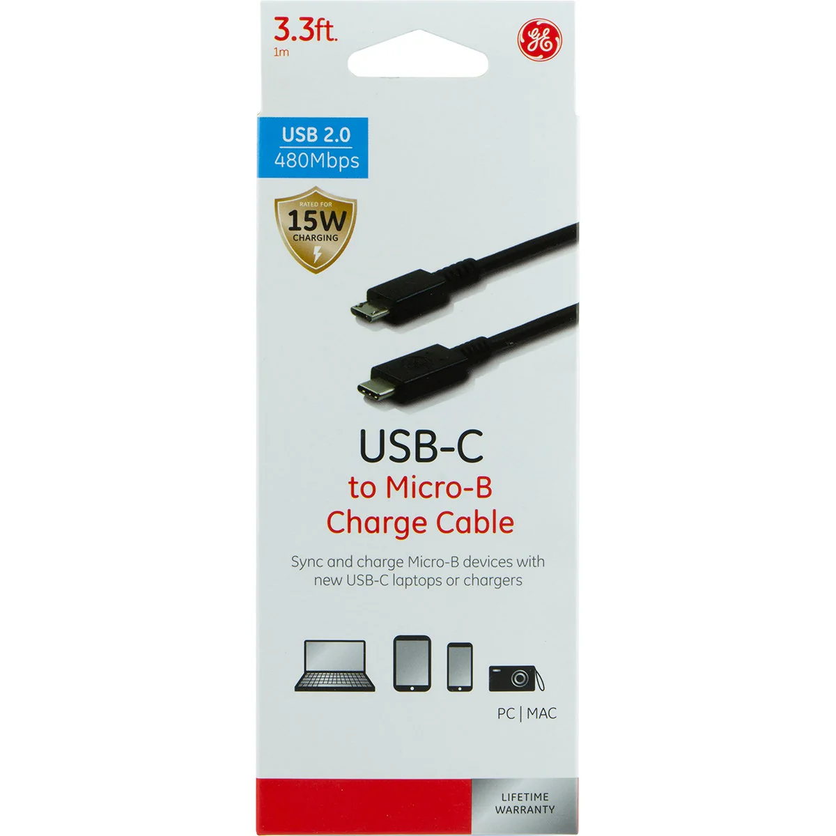 GE 3.3ft. USB-C to Micro-USB Charging Cable, Black - Image 4
