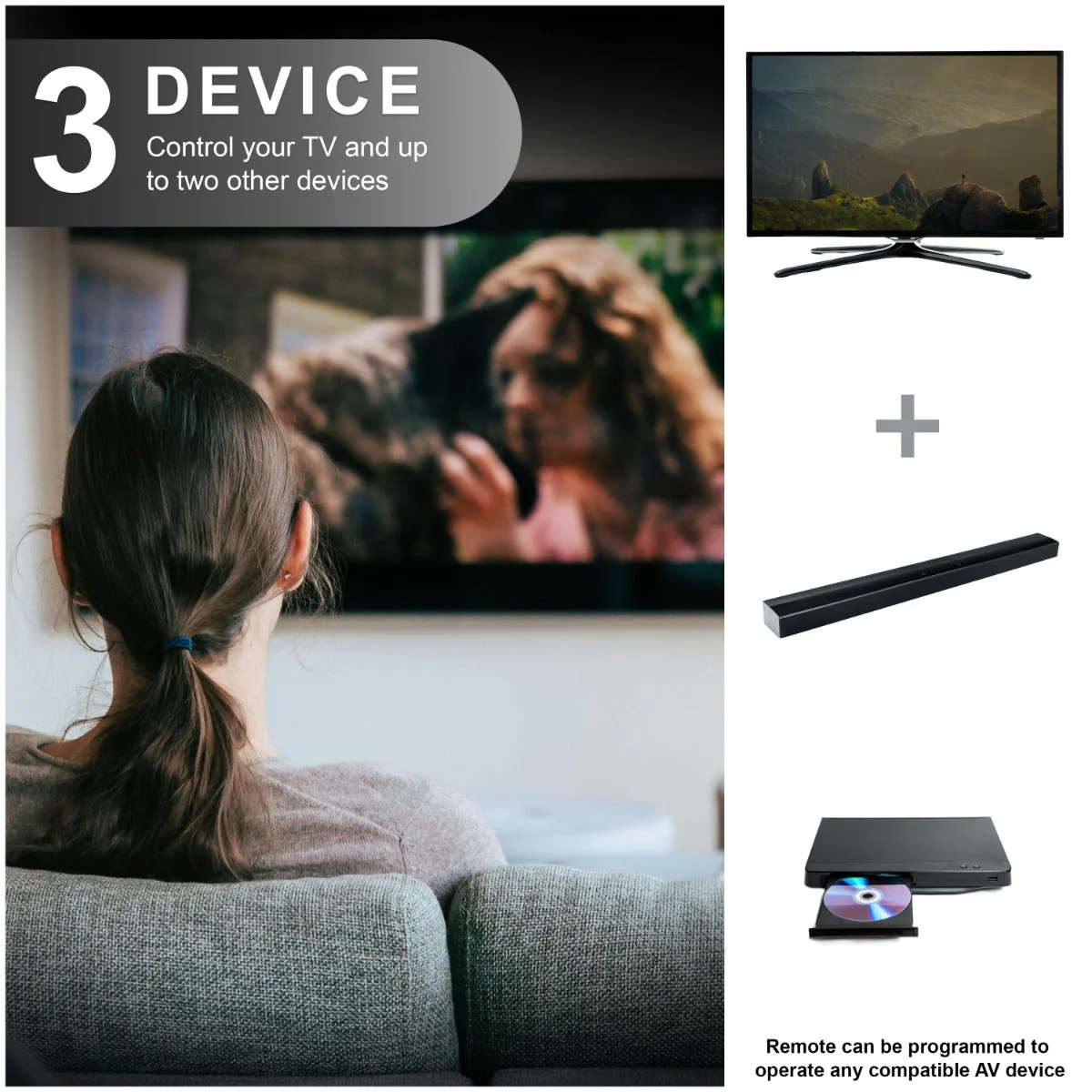 GE 3-Device Universal Remote, Black - Image 4