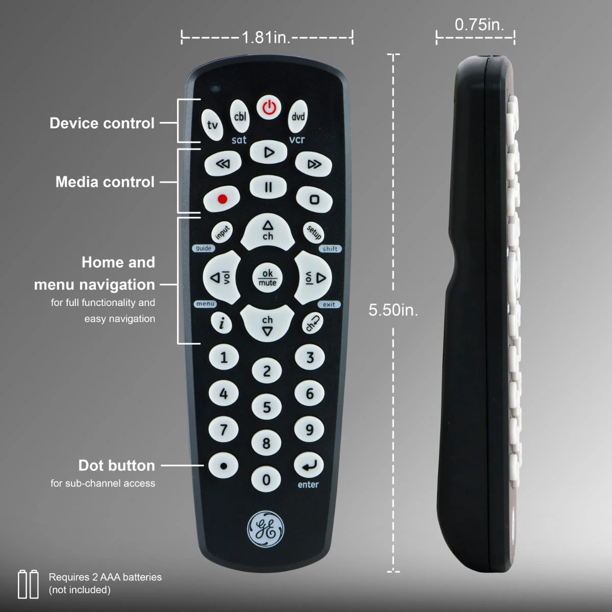 GE 3-Device Universal Remote, Black - Image 5