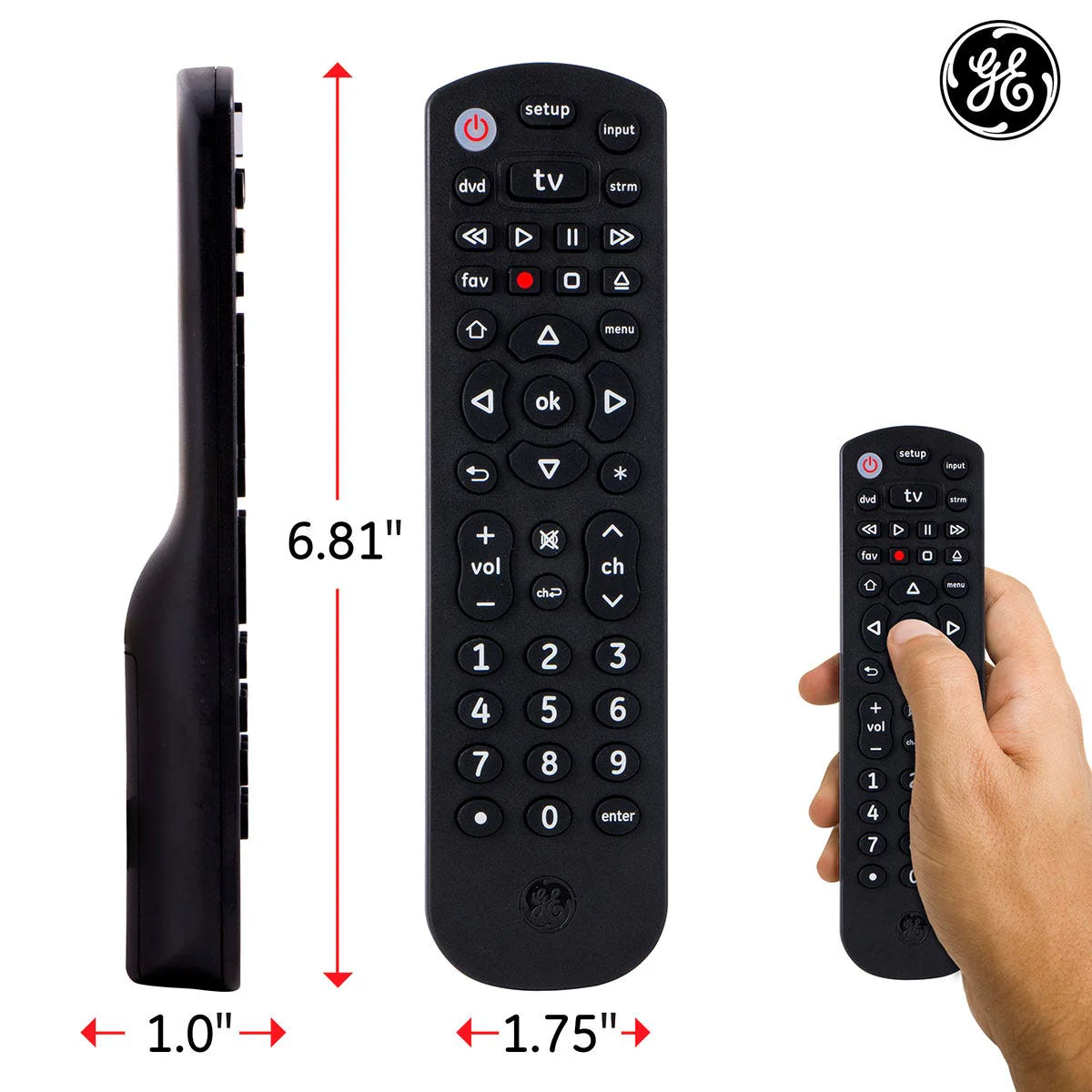 GE 3-Device Universal Remote, Black - Image 4