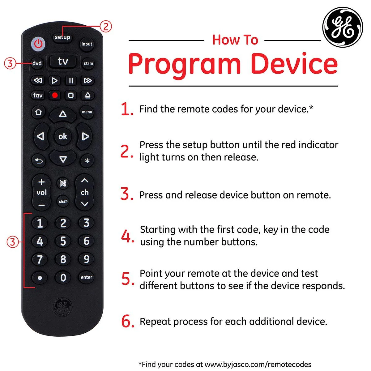 GE 3-Device Universal Remote, Black - Image 5