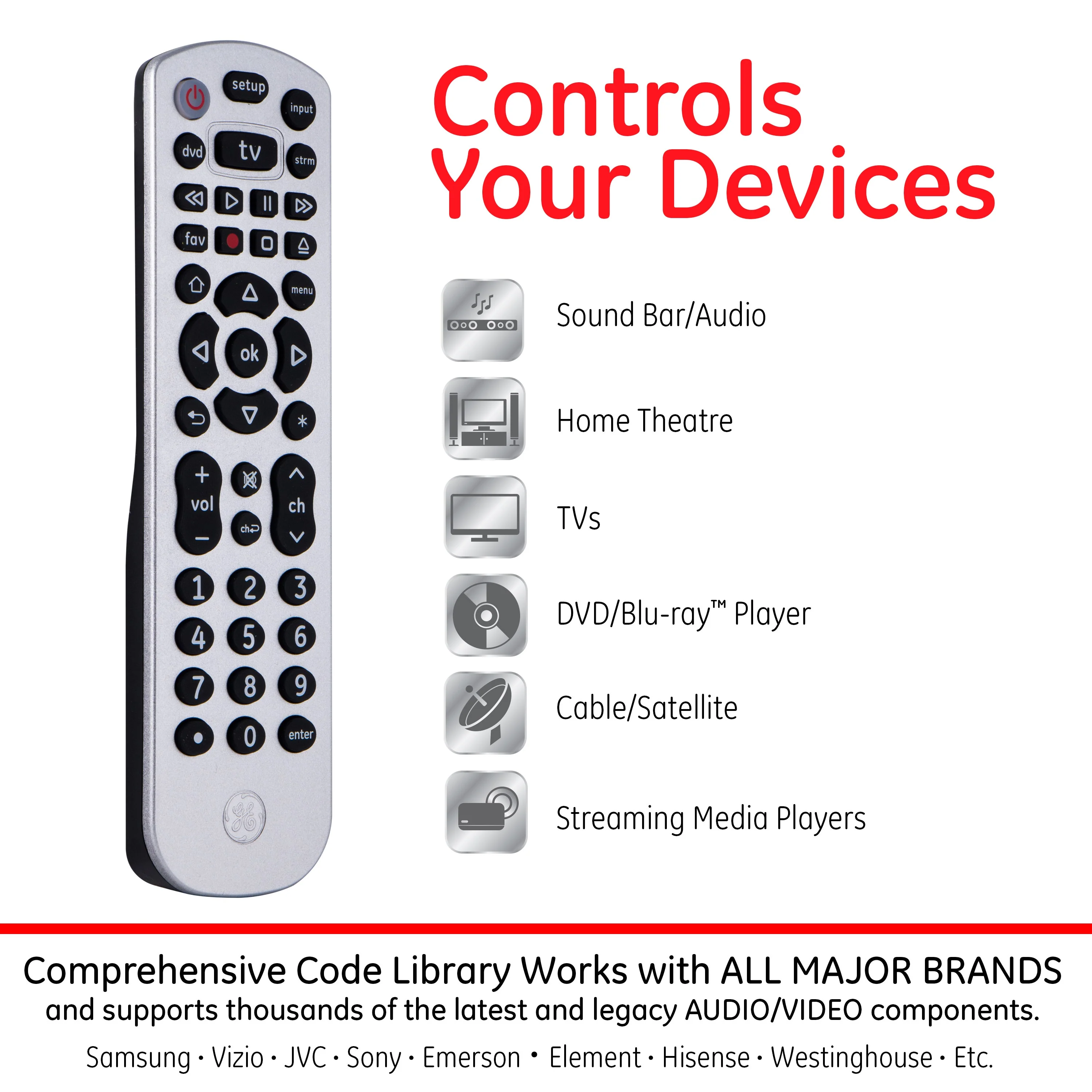 GE 3-Device Universal Remote, Silver - Image 4