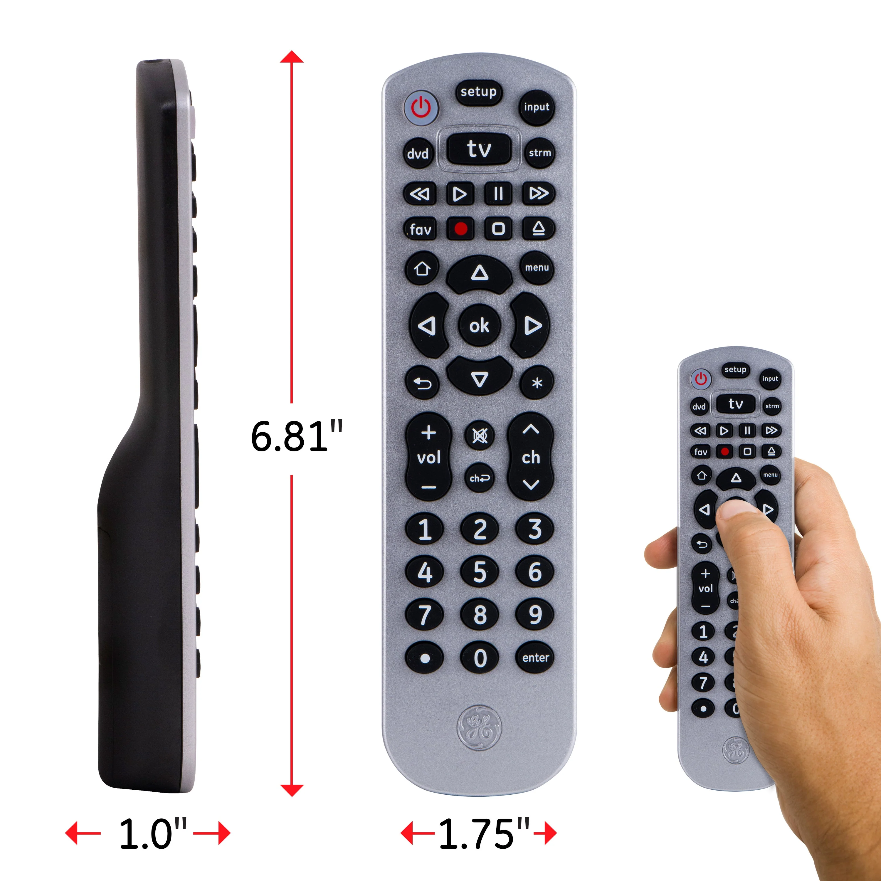GE 3-Device Universal Remote, Silver - Image 5