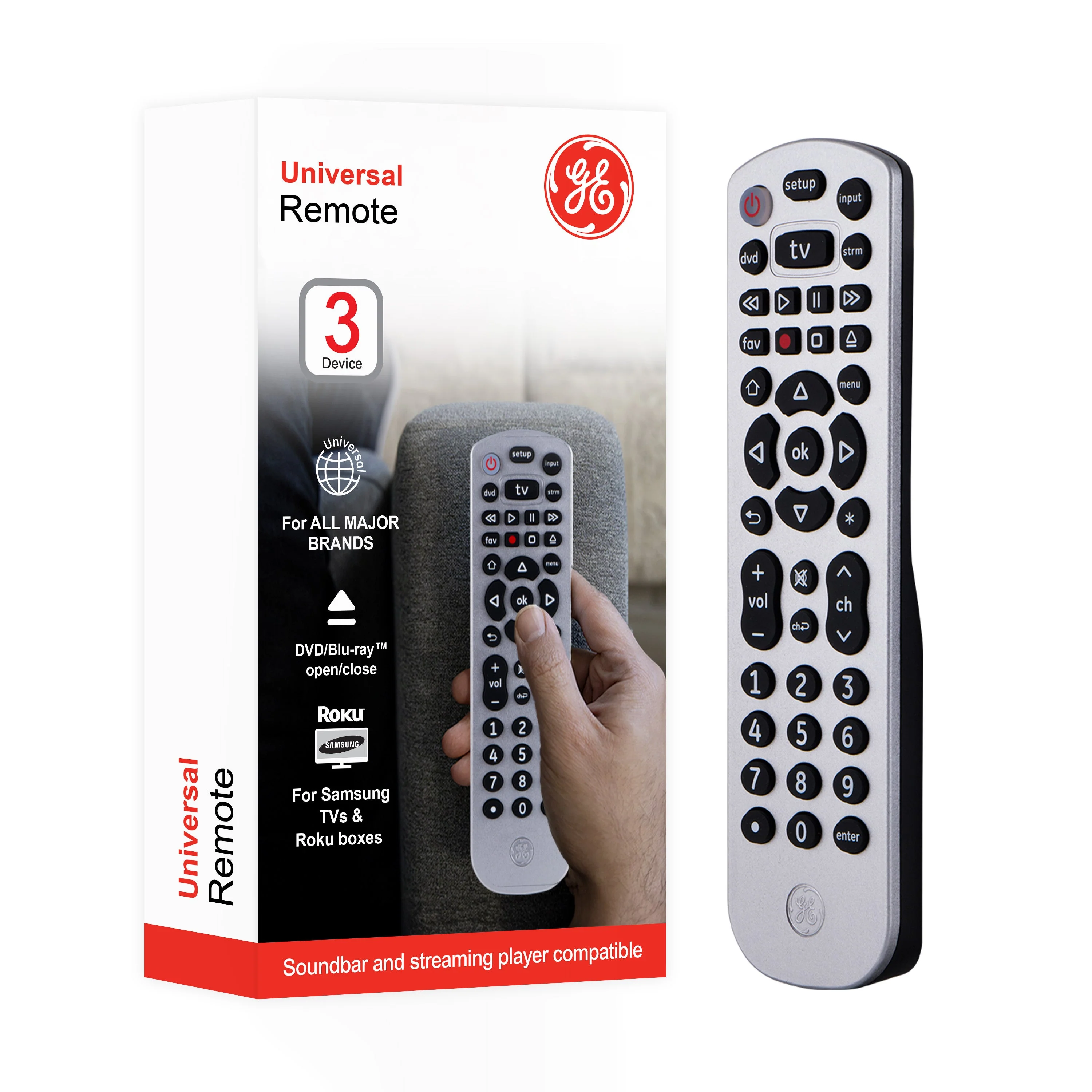 GE 3-Device Universal Remote, Silver - Image 6