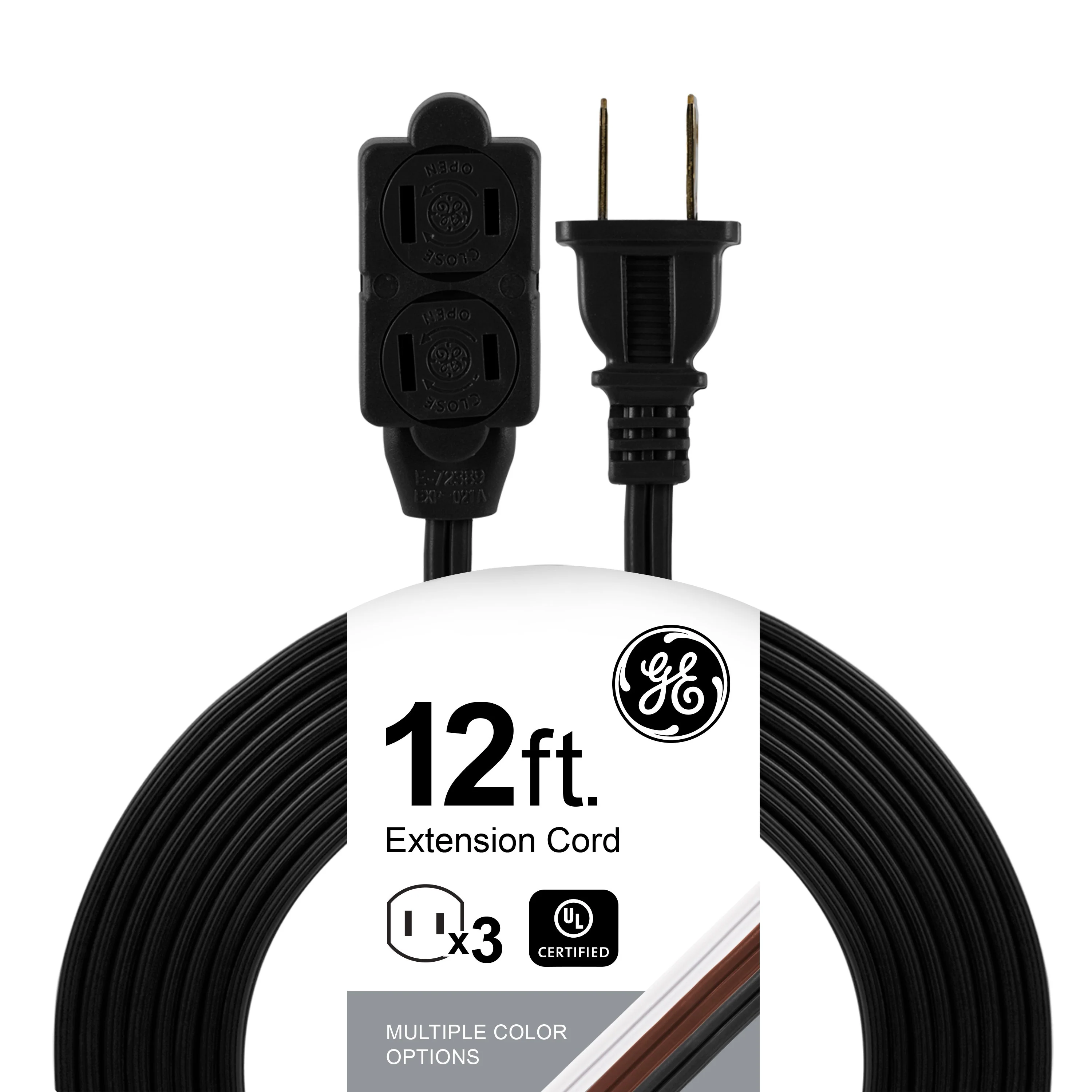 GE 3-Outlet 12ft. Extension Cord with twist-to-Close Outlets, Black - Image 7