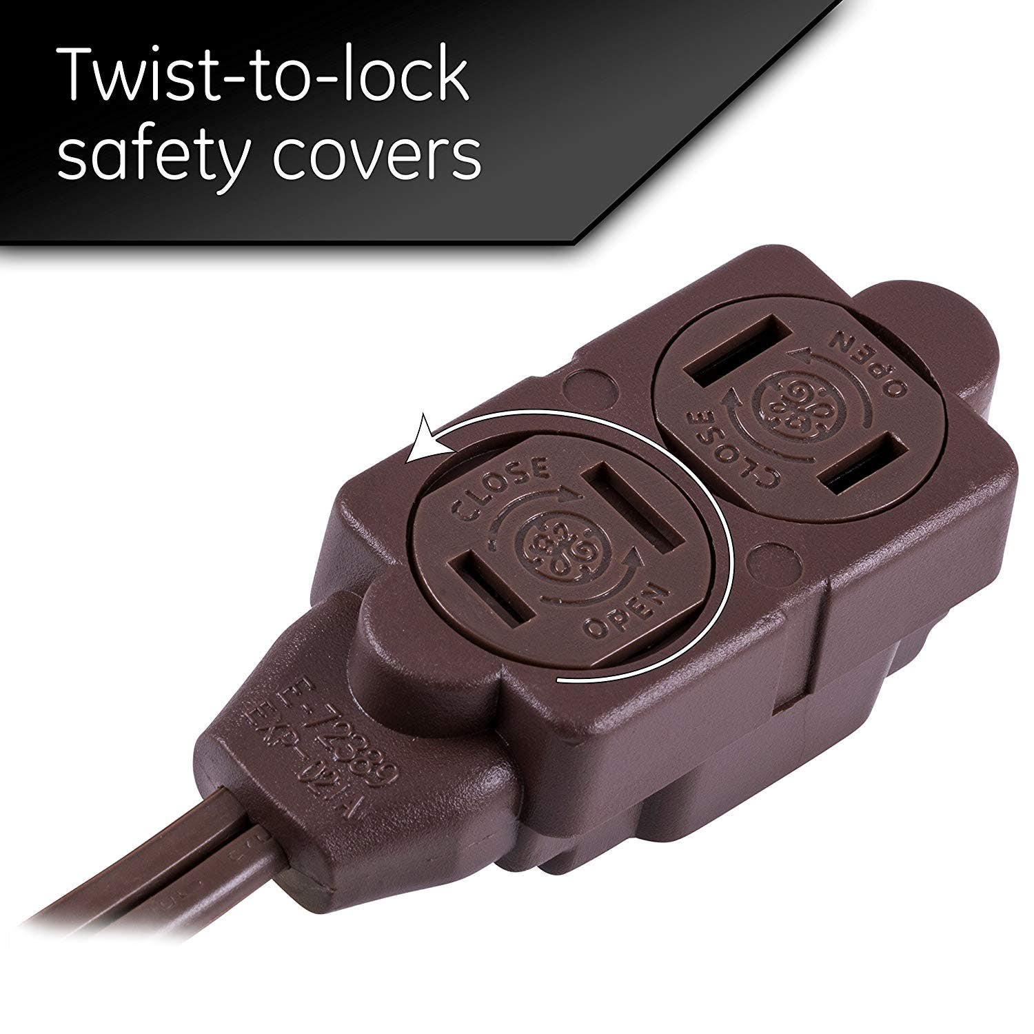 GE 3-Outlet 12ft. Extension Cord with Twist-to-Close Outlets, Brown - Image 5
