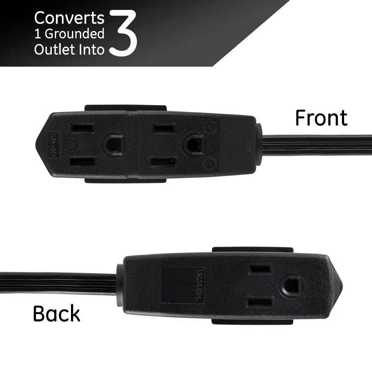 GE 3-Outlet 15ft. Extension Cord with Right-Angle Plug, Black - Image 3