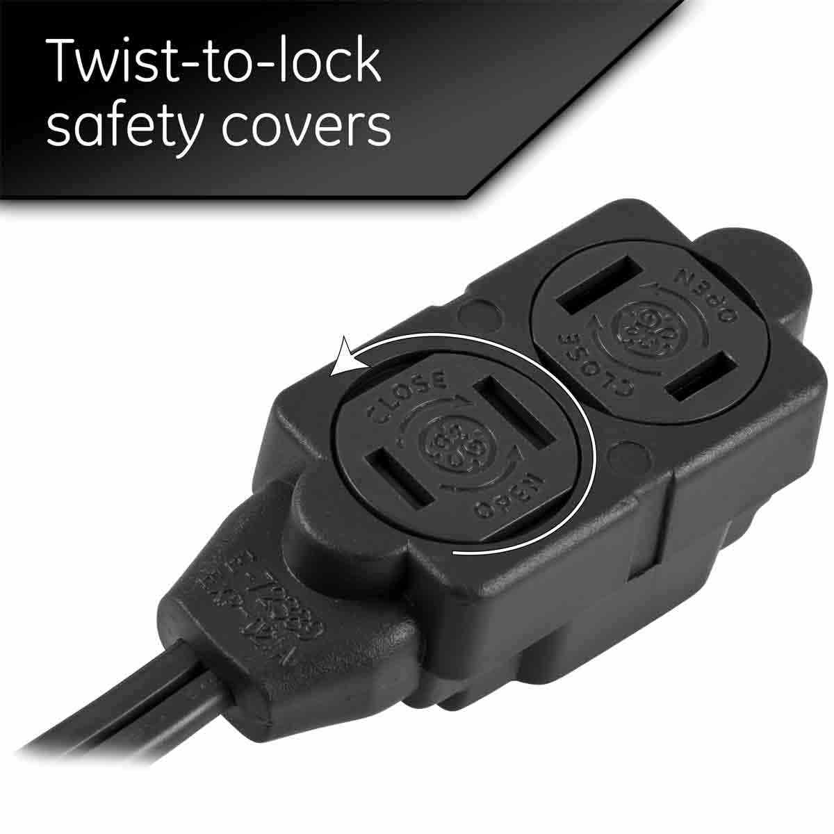 GE 3-Outlet 15ft. Extension Cord with Twist-to-Close Outlets, Black - Image 4