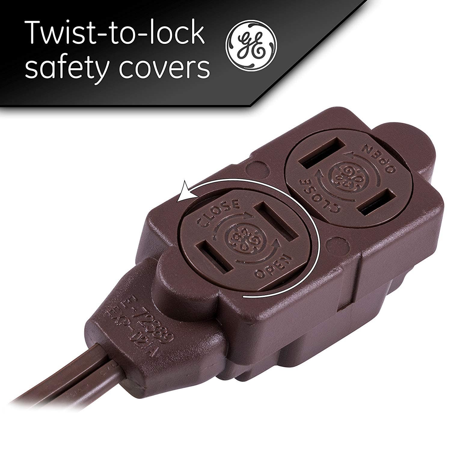 GE 3-Outlet 15ft. Extension Cord with Twist-to-Close Outlets, Brown - Image 3