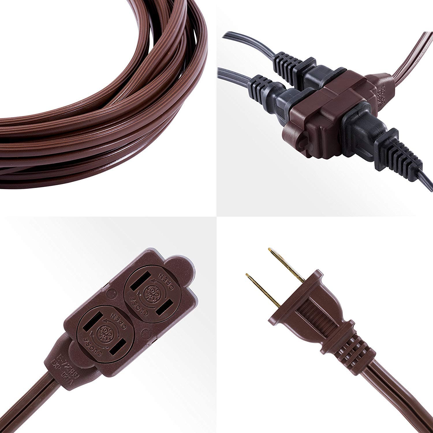 GE 3-Outlet 15ft. Extension Cord with Twist-to-Close Outlets, Brown - Image 4