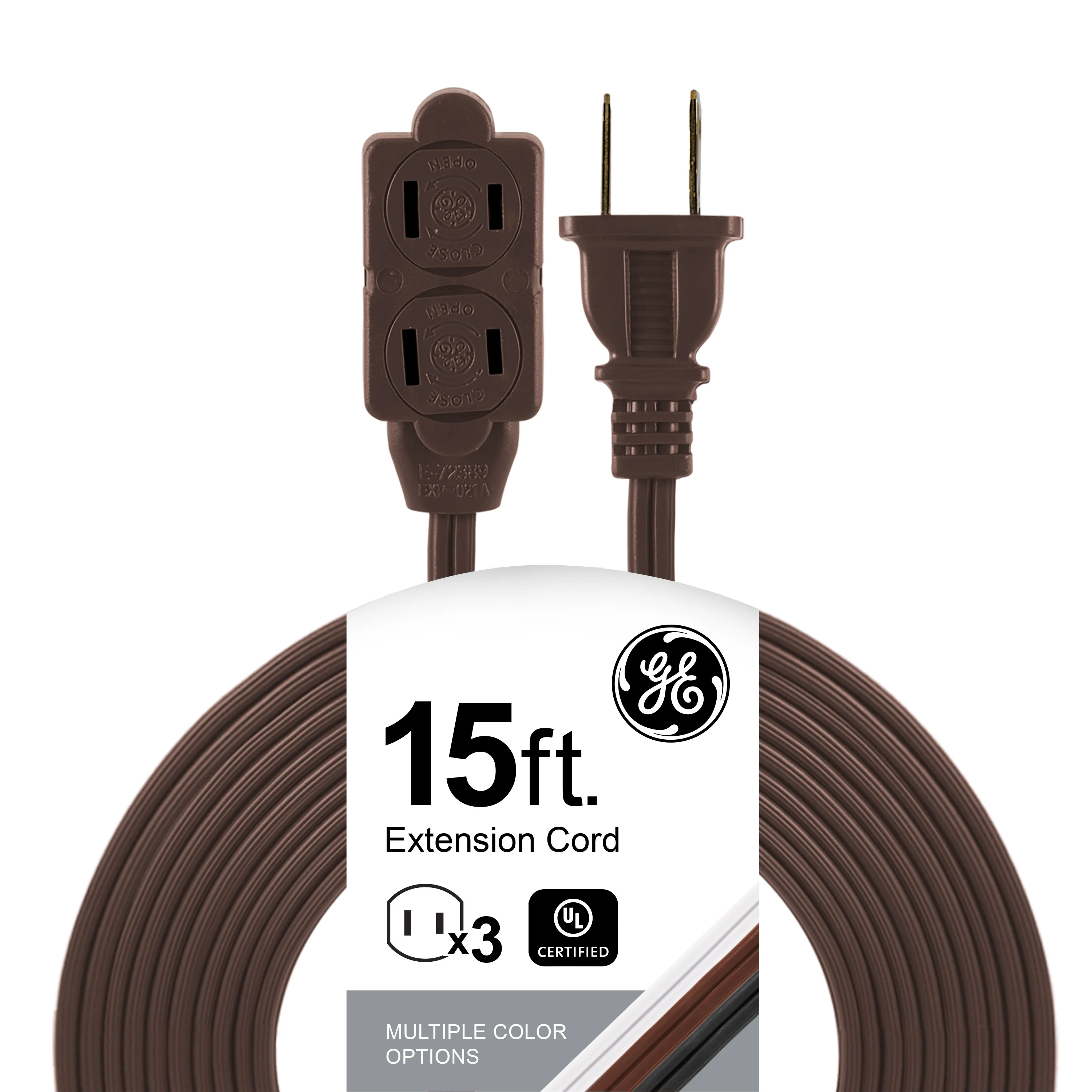 GE 3-Outlet 15ft. Extension Cord with Twist-to-Close Outlets, Brown - Image 7