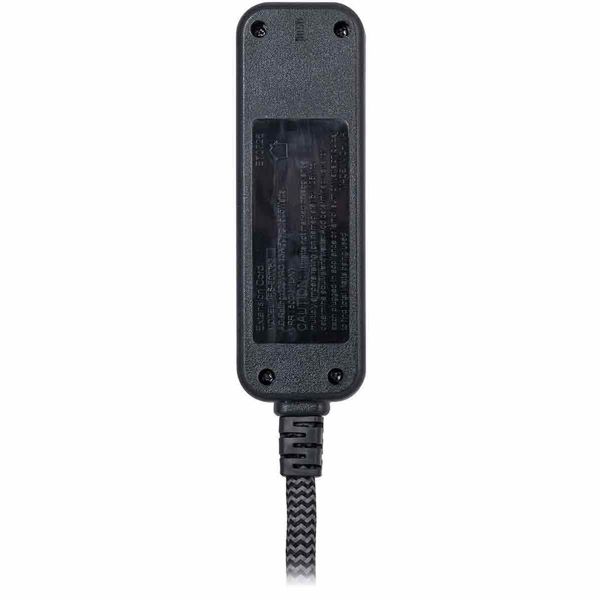 GE 3-Outlet 1ft. Mini Braided Extension Cord and Flat Plug, Black/Gray - Image 3