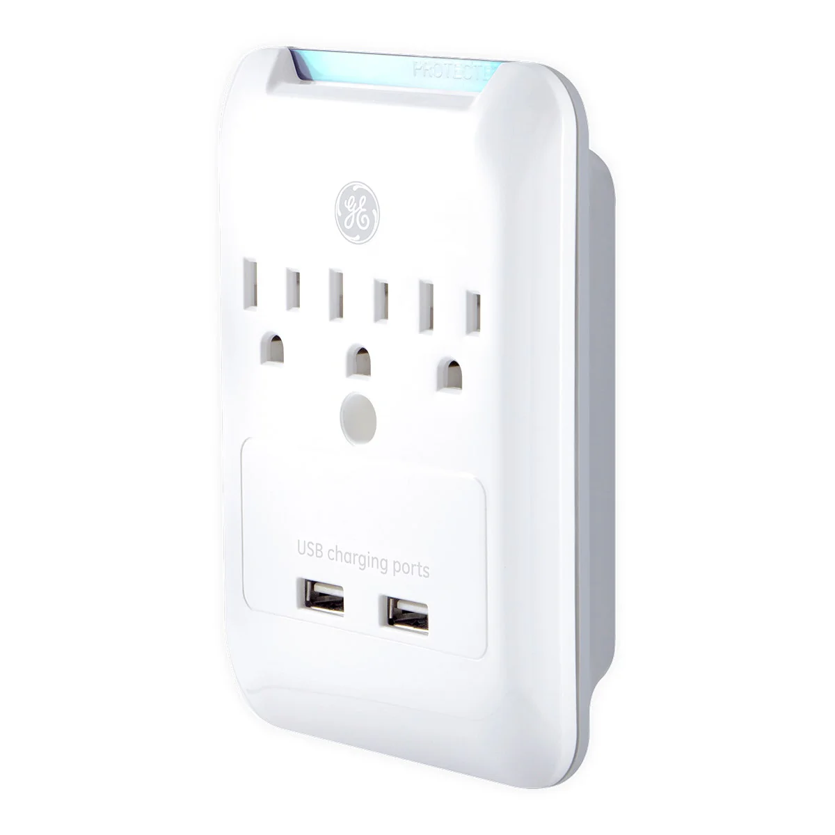 GE 3-Outlet 2-USB Wall Tap with Surge Protection, White