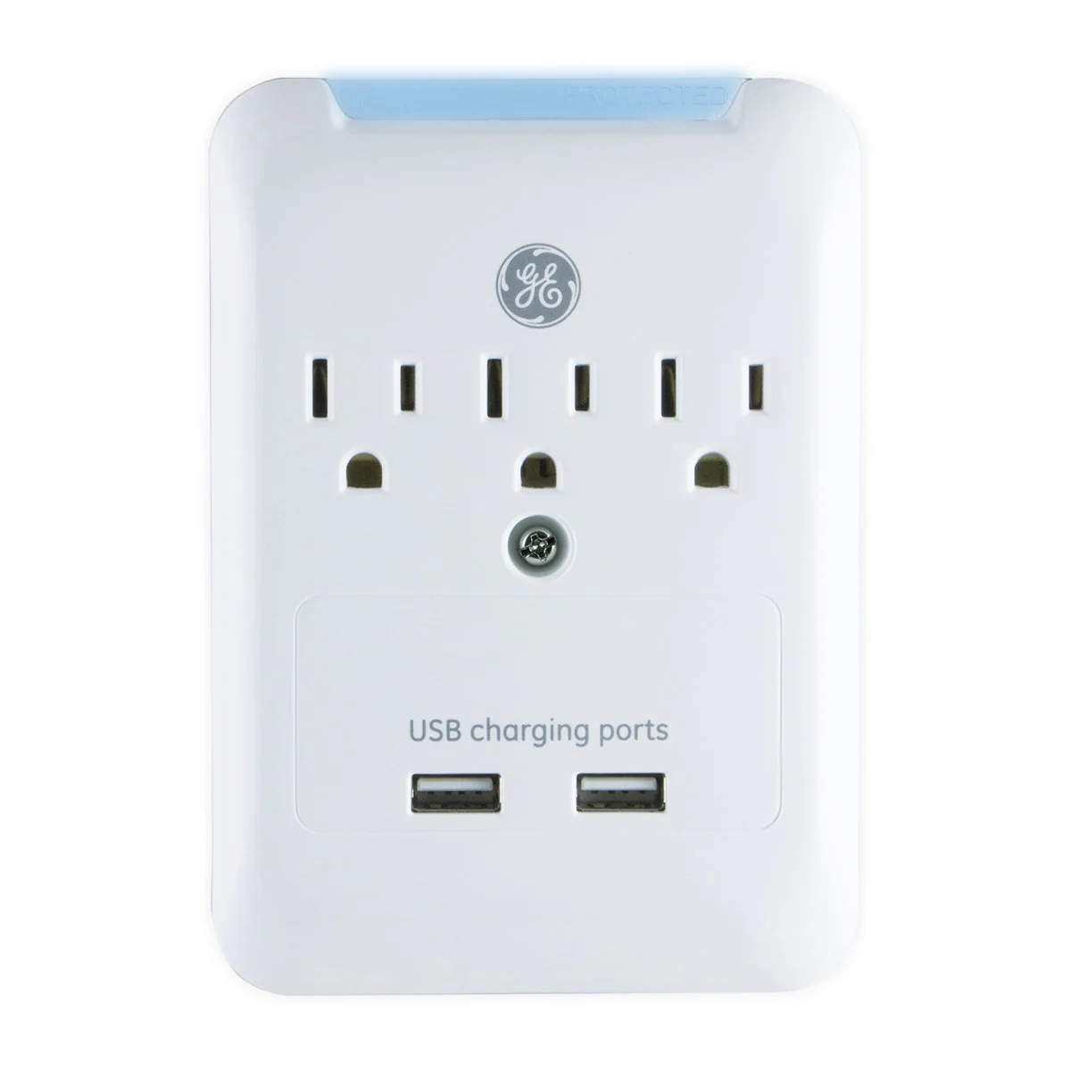 GE 3-Outlet 2-USB Wall Tap with Surge Protection, White - Image 3