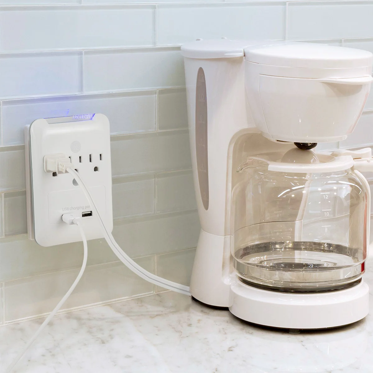 GE 3-Outlet 2-USB Wall Tap with Surge Protection, White - Image 7